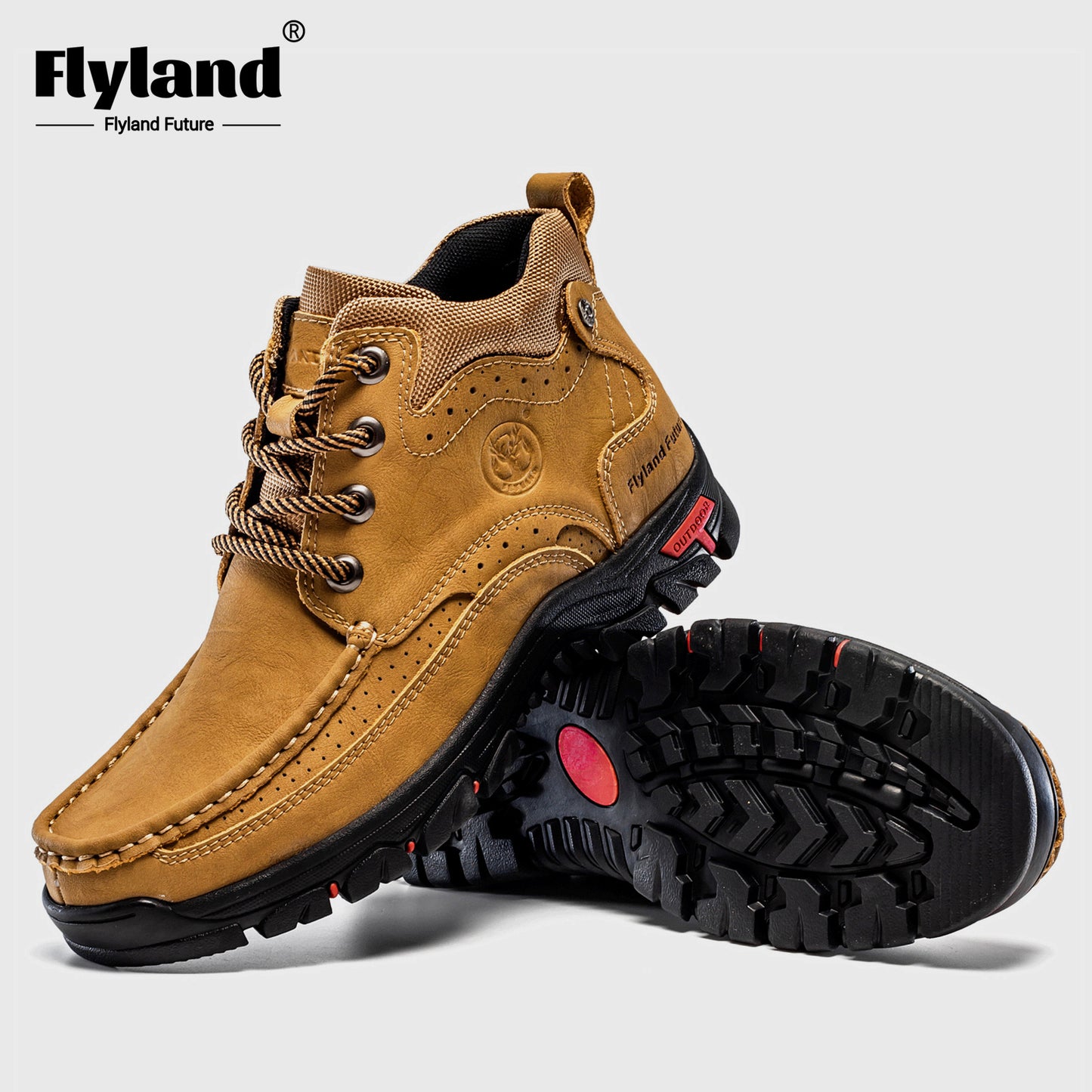 FLYLAND Genuine Leather Ankle Boots for Men & Women - Handcrafted, Breathable & Durable Casual Shoes with Non-Slip Rubber Sole, Lace-Up Closure, Brown Leather Upper & Black Sole - Perfect for Office, Vacation, or Casual Attir
