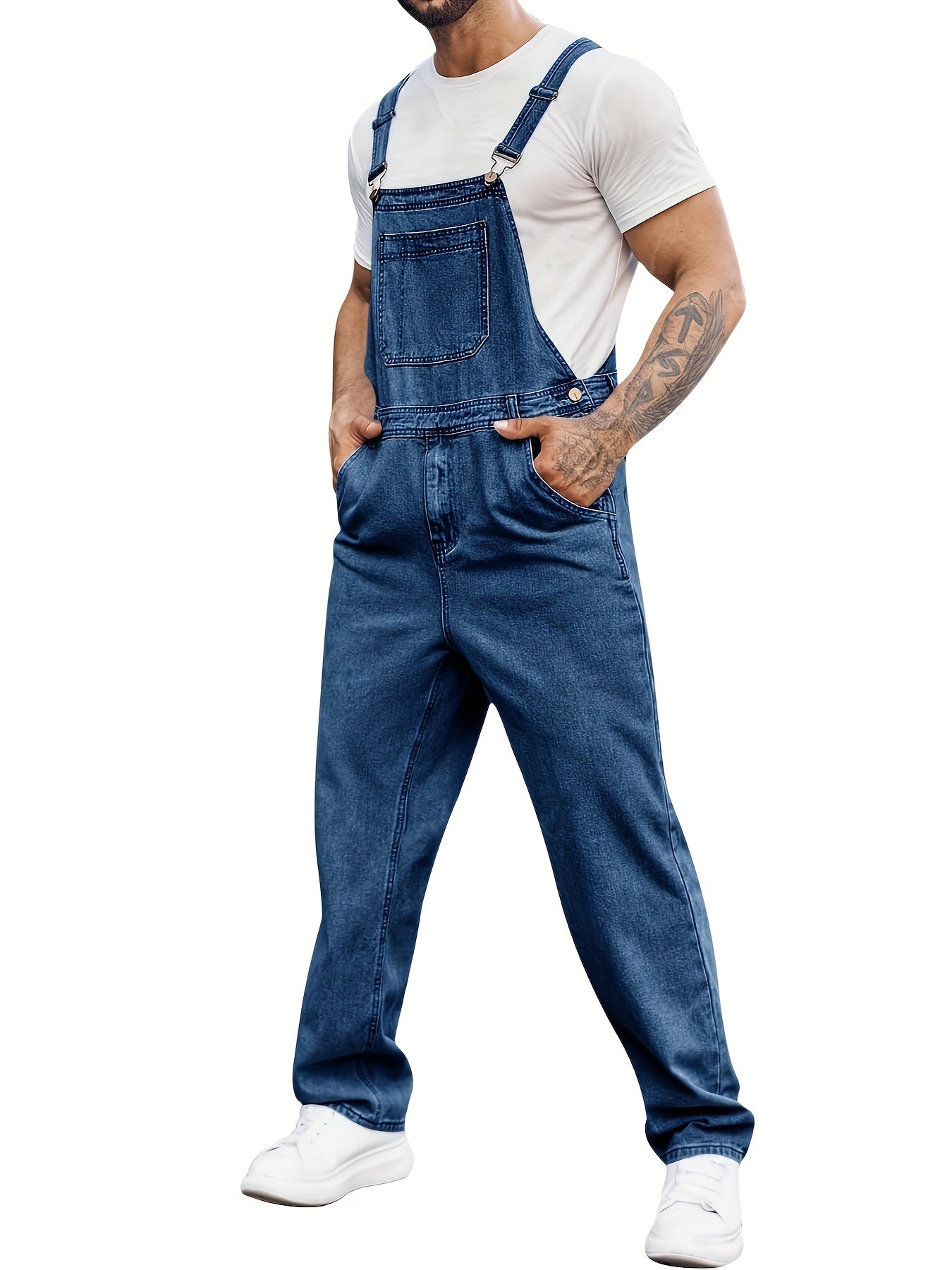 Men's Denim Bib Overalls Jeans Fashion Boot Cut Casual Slim Fit Adjustable Straps Jumpsuit