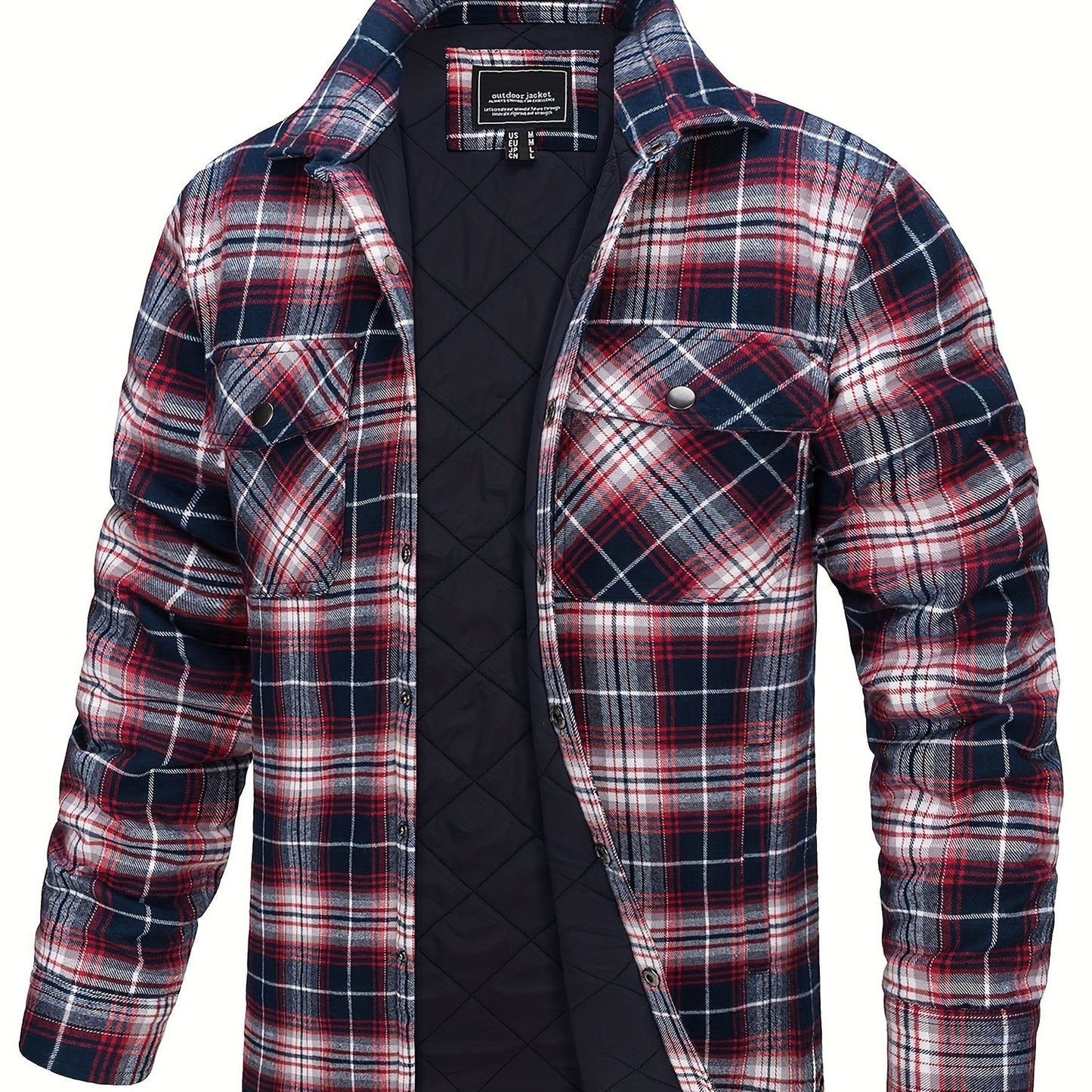 Men's Plaid Flannel Shacket Fleece Lined Quilted Long Sleeve Button Jacket with Dual Chest Pockets Cozy and Stylish for Casual Wear College Travel Parties Street Fashion Jacket Classic Plaid Design