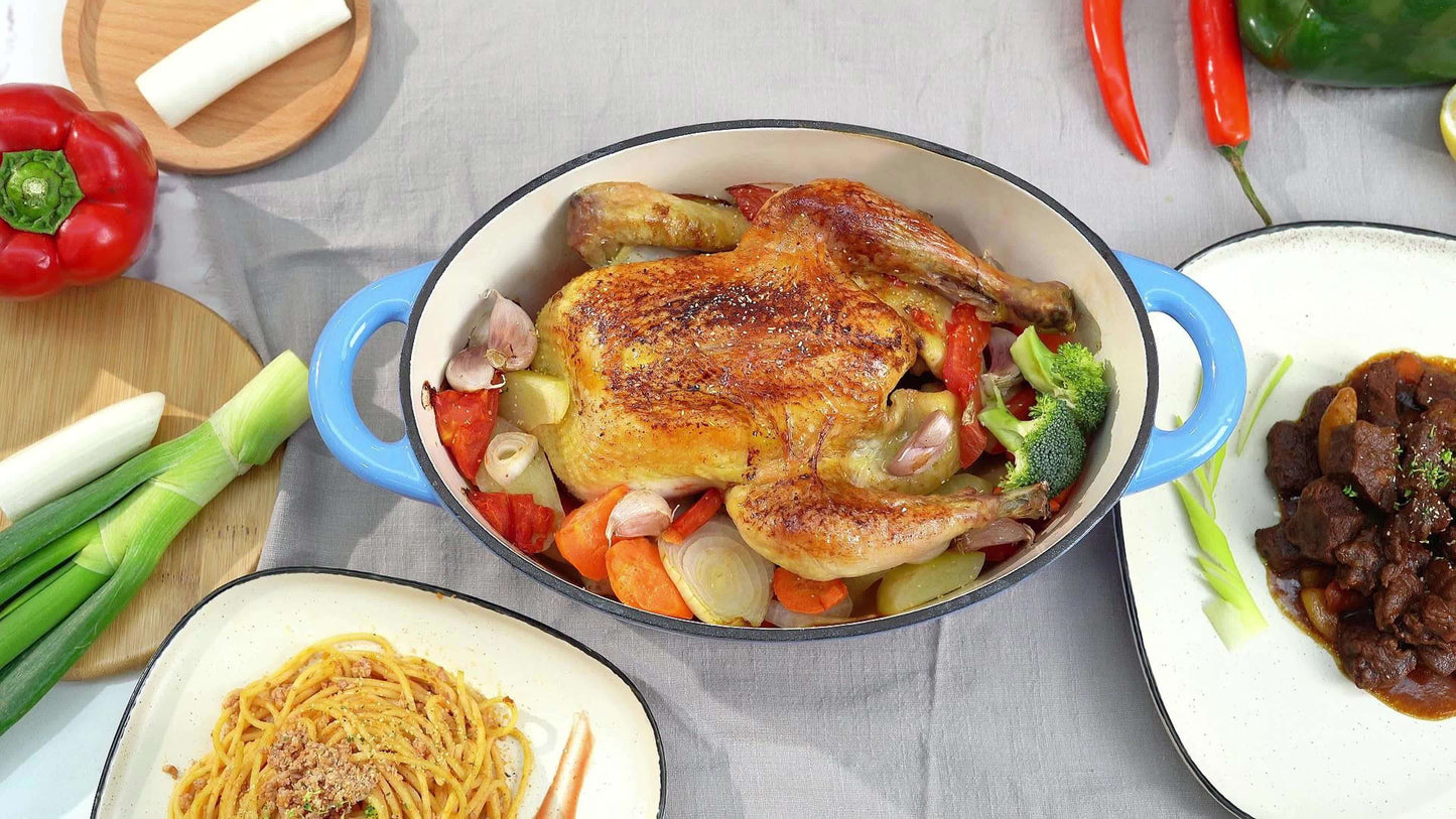 Cast Iron Dutch Oven Pot with Lid Non Stick Enamel Coated Cookware for Bread Baking and Cooking Dual Handles