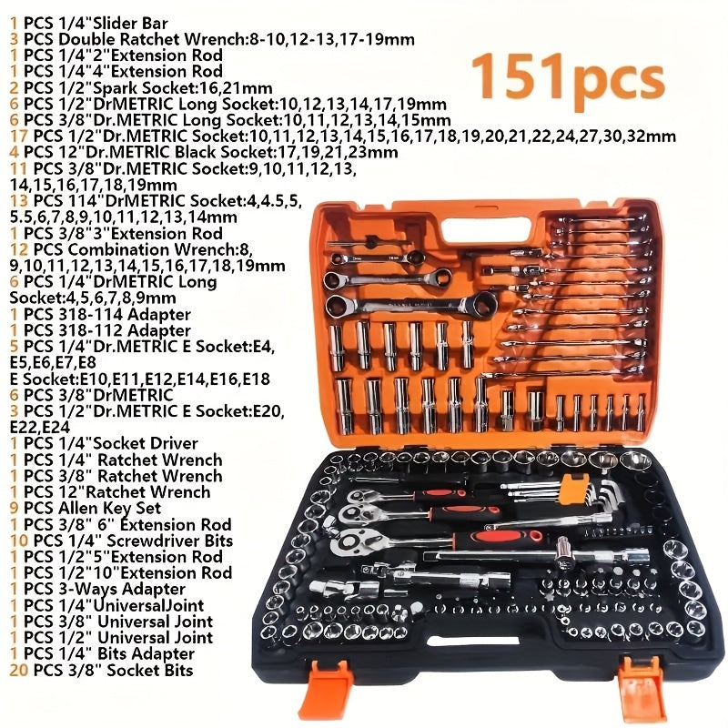151 Professional Car Master Tool Set - Premium Tool Set For Car, Bicycle And Motorcycle Repair - Compact, Portable, Complete Solution With Ratchet Wrench, Various Screwdriver Sets, No Battery