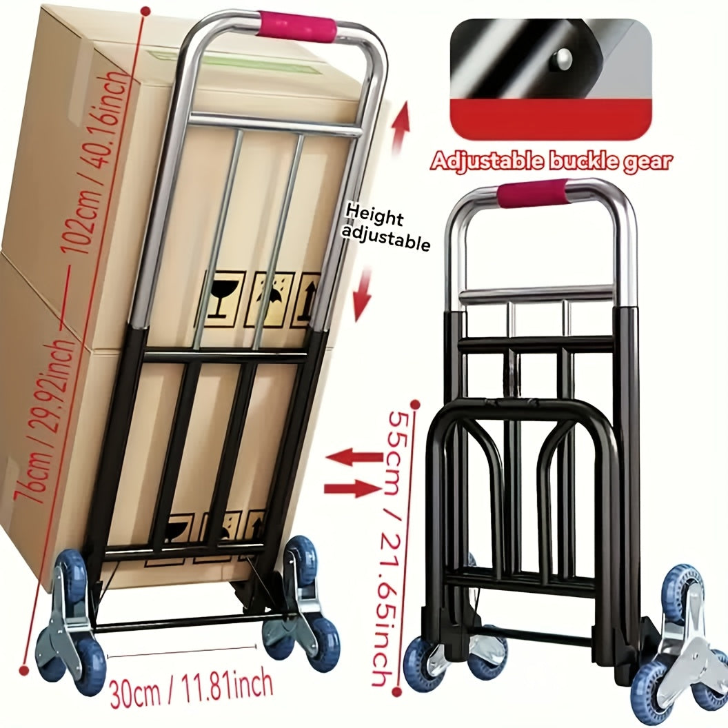 1pc Heavy Duty Folding Hand Truck with Adjustable Buckle Gear, Stair Climbing Wheels, and Portable Lift Hand Truck for Transporting and Shopping, Foldable Hand Truck