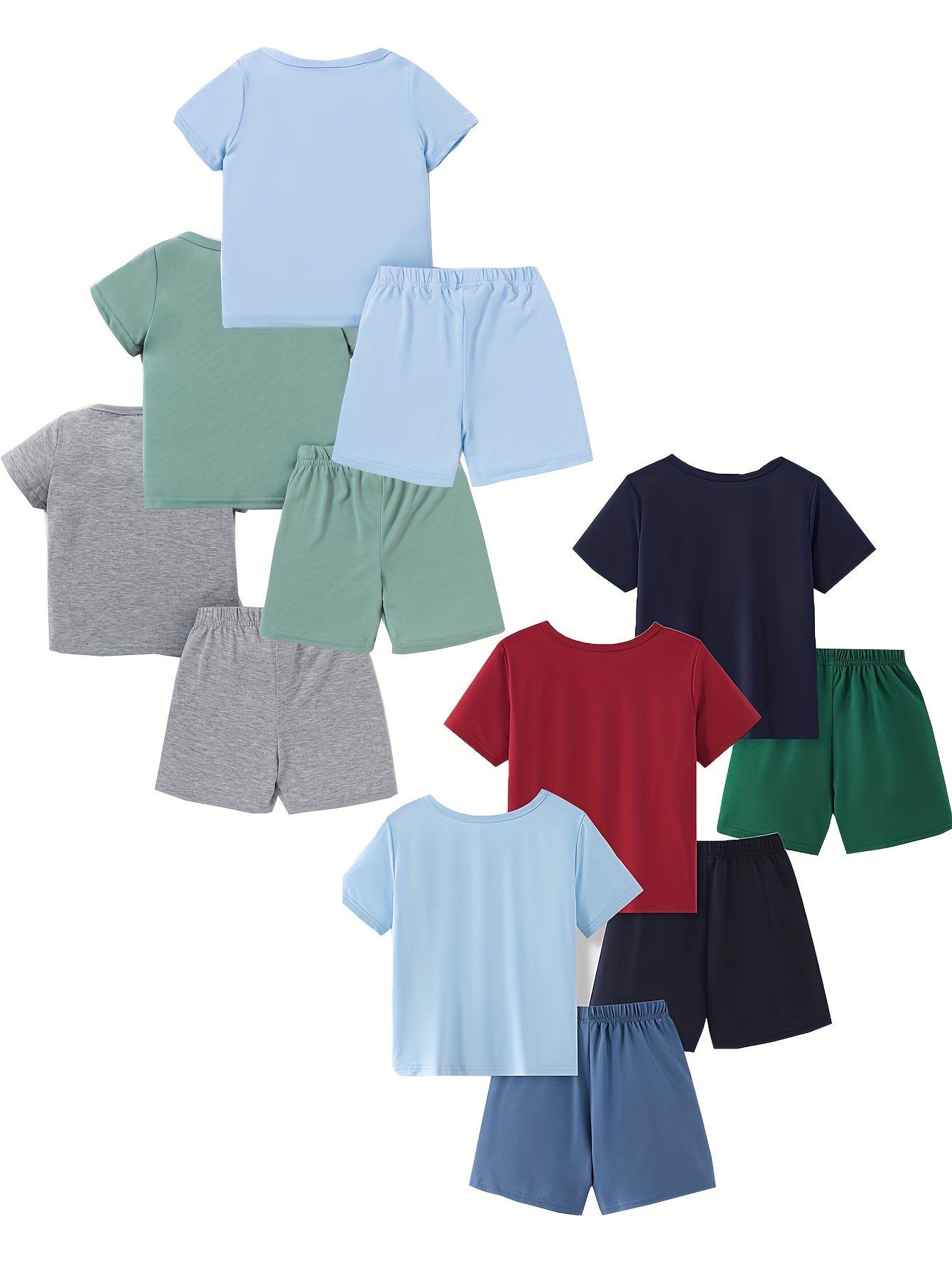 12pcs Boys' Casual Fashion Set, Shirt Suit, 6pcs Of Tops And Shorts, New Summer Multi-Piece Set