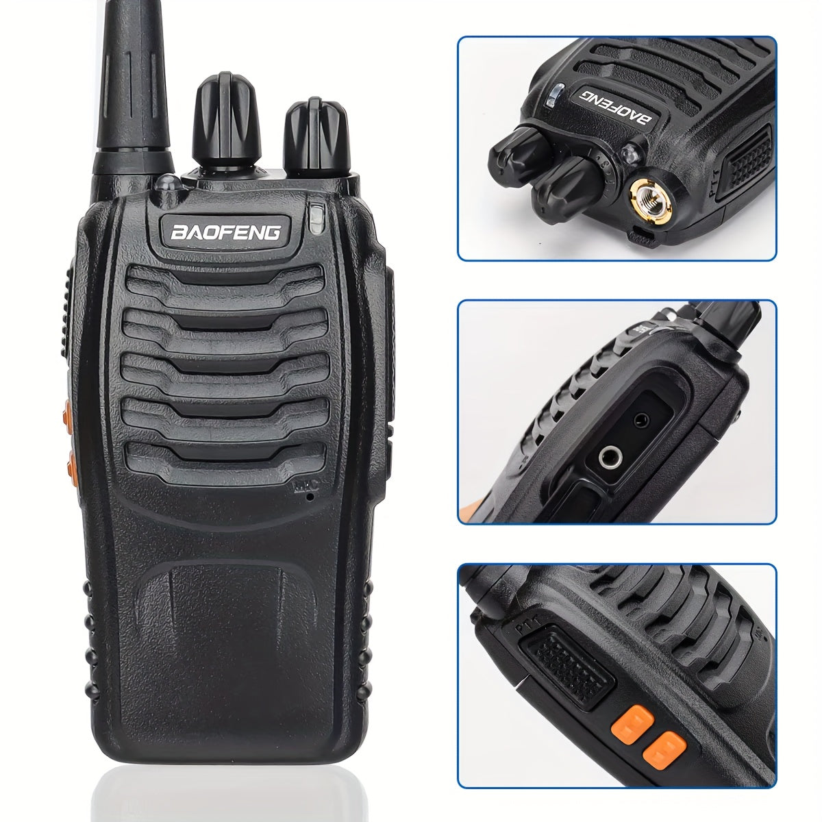 4 Pack Walkie Talkies Baofeng BF-888S Wireless Two Way Radios 16 Channels 400-480MHZ Rechargeable Handheld Long Range Power Flashlight for Adults with Earpieces Outdoor Equipment for Skiing Camping and Hunting