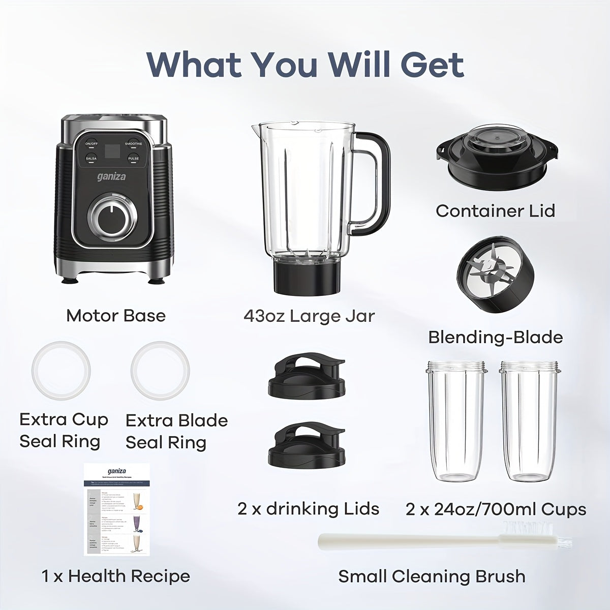 Smoothie Crusher 12 Piece Milkshake And Smoothie Blender 43 Ounce Large Blending Cup And 2 24 Ounce Portable Blending Cups Kitchen Personal Smoothie Maker With Automatic Smart Technology And Speed Controls