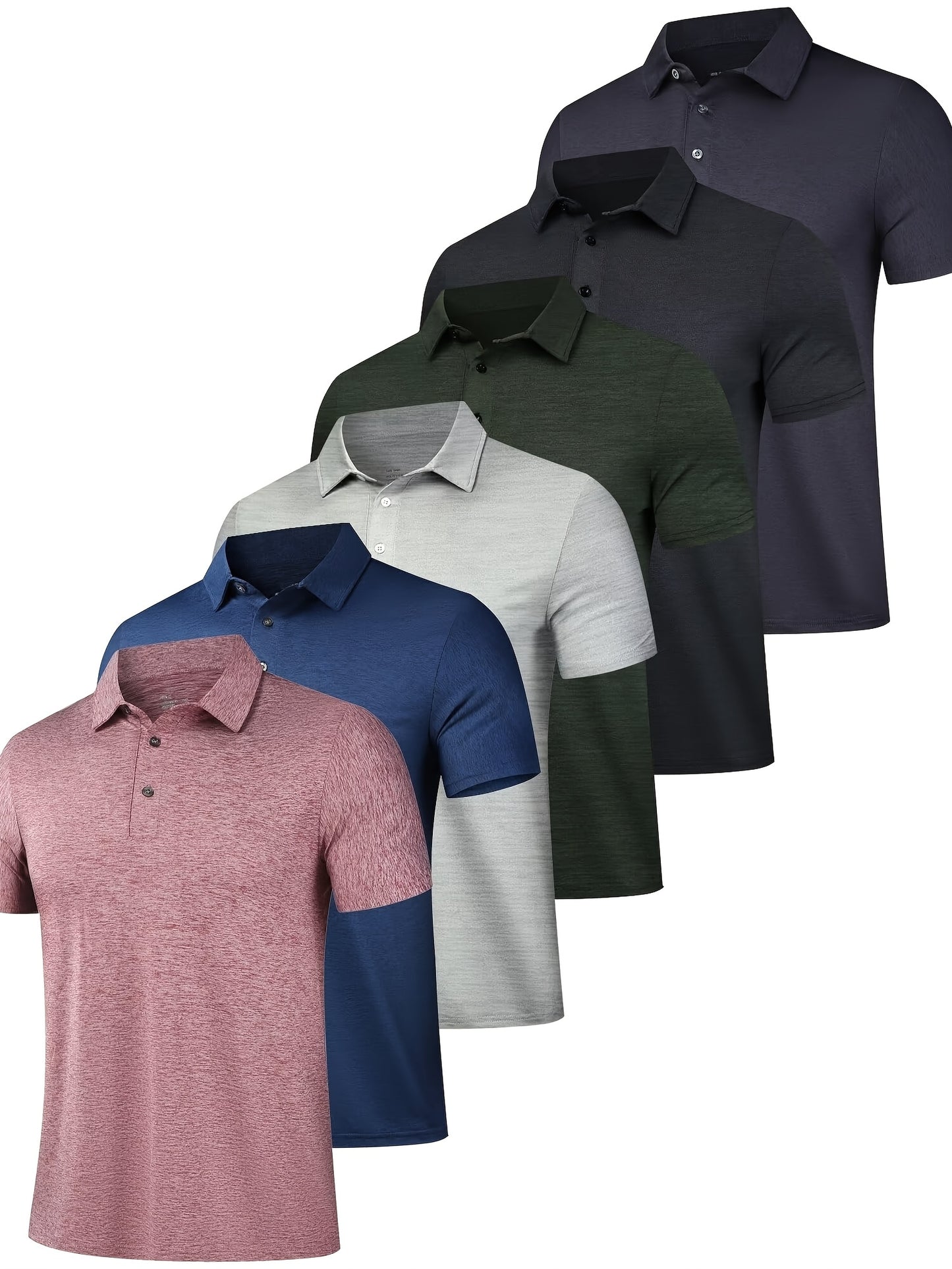 HOPLYNN 6 Pack Men's Performance Polo Shirts Moisture Wicking Short Sleeve Golf Athletic Casual Collared T Shirt