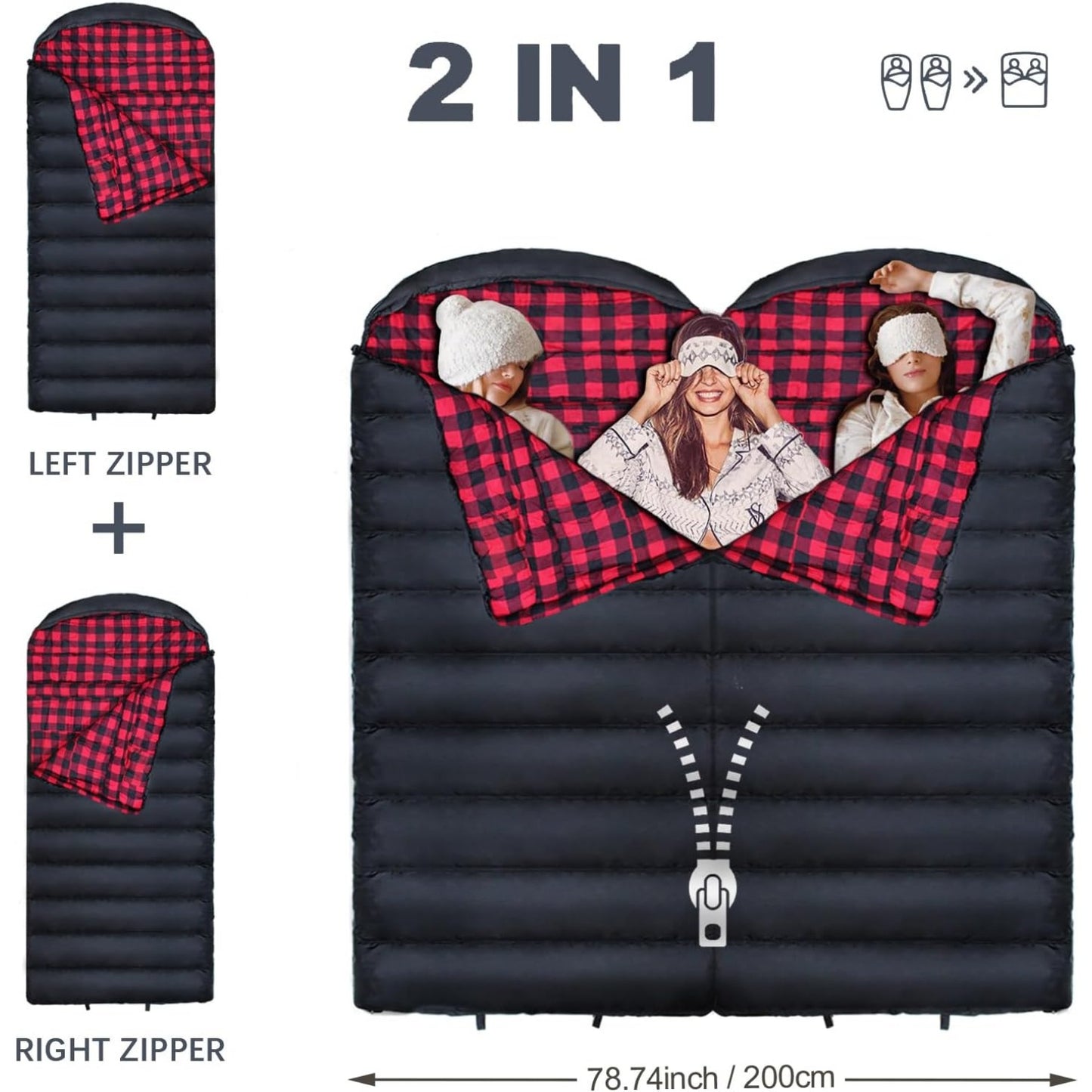 0 Degree Flannel XXL Oversized Sleeping Bag for Adults All Seasons Camping with Compression Sack