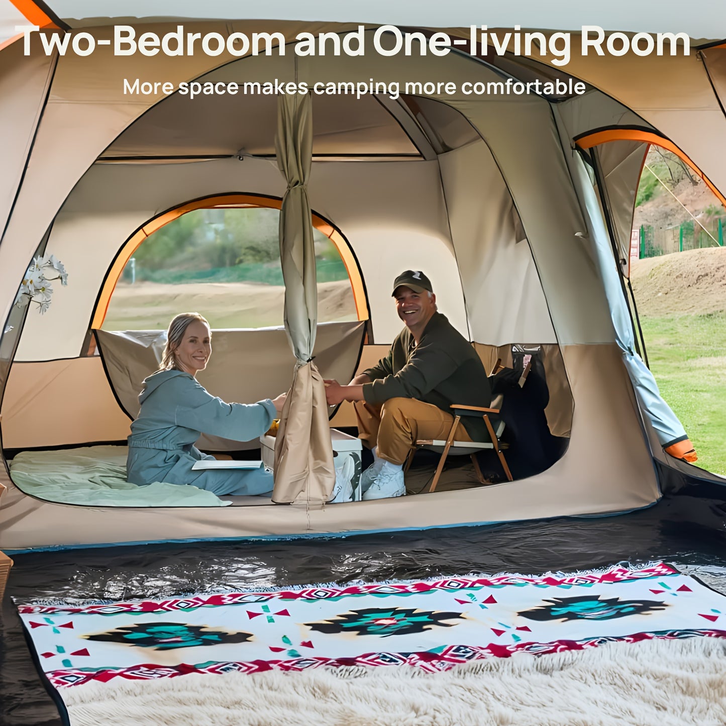 Ezify Waterproof Family Camping Tent - Spacious 2-Room, Double-Deck Design for 4-6 People, Durable & Rainproof with Zip Closure, Perfect for Outdoor Adventures