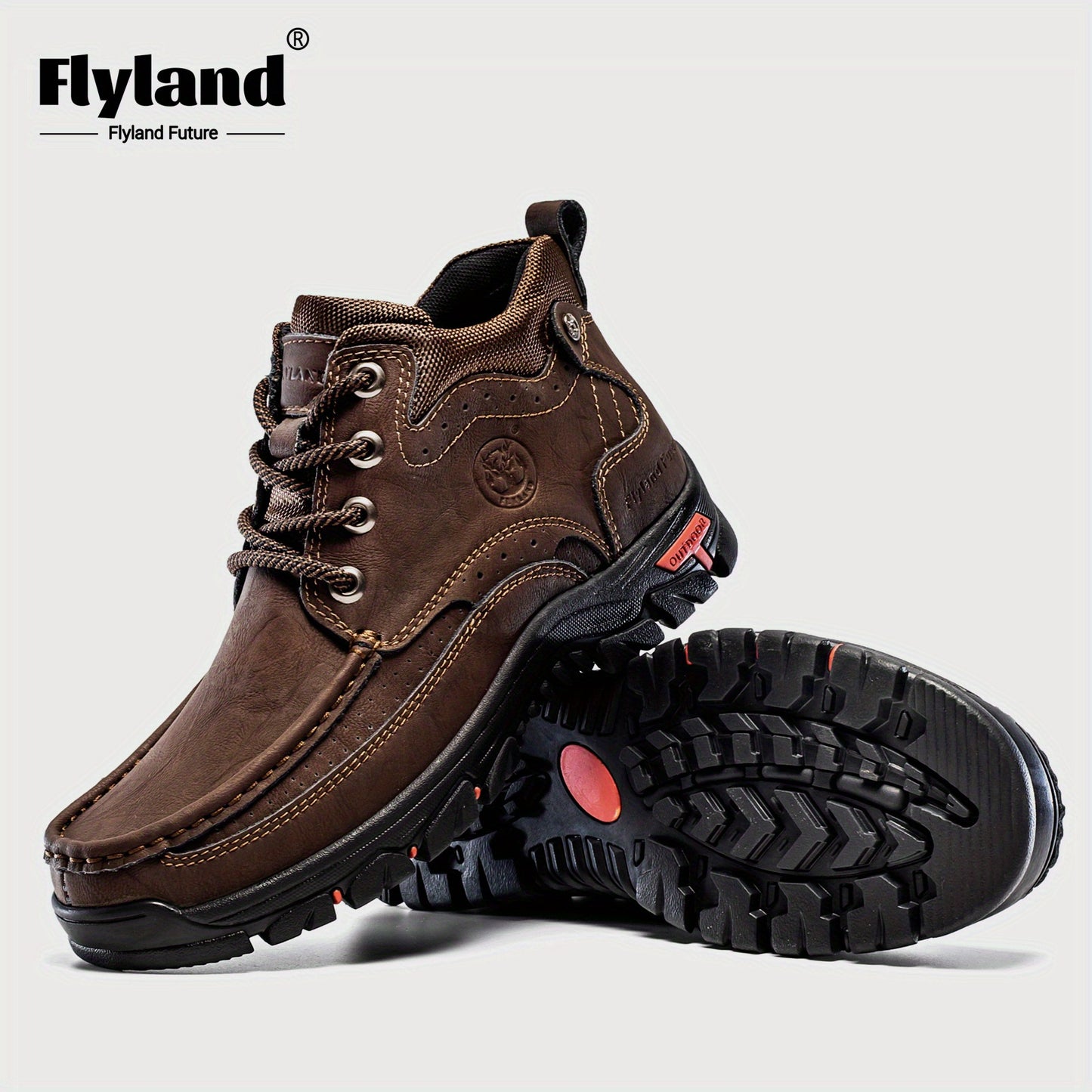 FLYLAND Genuine Leather Ankle Boots for Men & Women - Handcrafted, Breathable & Durable Casual Shoes with Non-Slip Rubber Sole, Lace-Up Closure, Brown Leather Upper & Black Sole - Perfect for Office, Vacation, or Casual Attir