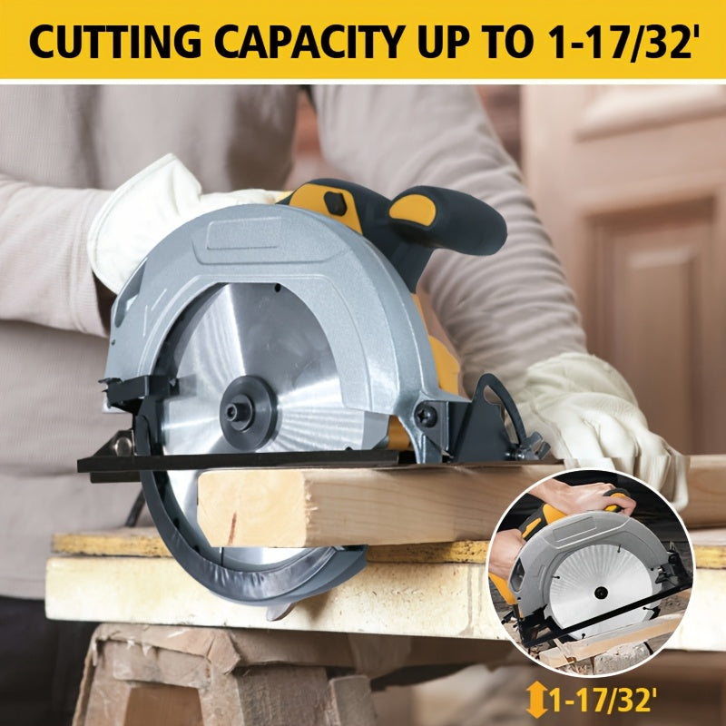 Cordless Circular Saw, 7-1/4 Inch Brushless Electric Circular Saw Compatible, 0-50 Degree Bevel Capability, 2 Blades, Without Battery, Suitable For Cutting Aluminum, Stainless Steel, Wood, Plastic And Stone, Suitable For DEWA
