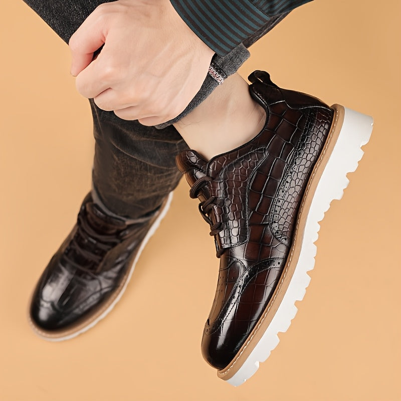 Men'S Trendy First Layer Cowhide Light Luxury Lace Up Leather Casual Shoes, Comfortable Pigskin Lining, Wear-resistant And Non Slip Rubber Sole, Suitable For Office, Party, Daily Travel Wear 60818
