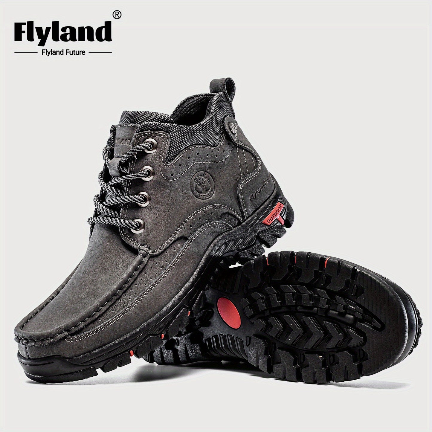 FLYLAND Genuine Leather Ankle Boots for Men & Women - Handcrafted, Breathable & Durable Casual Shoes with Non-Slip Rubber Sole, Lace-Up Closure, Brown Leather Upper & Black Sole - Perfect for Office, Vacation, or Casual Attir