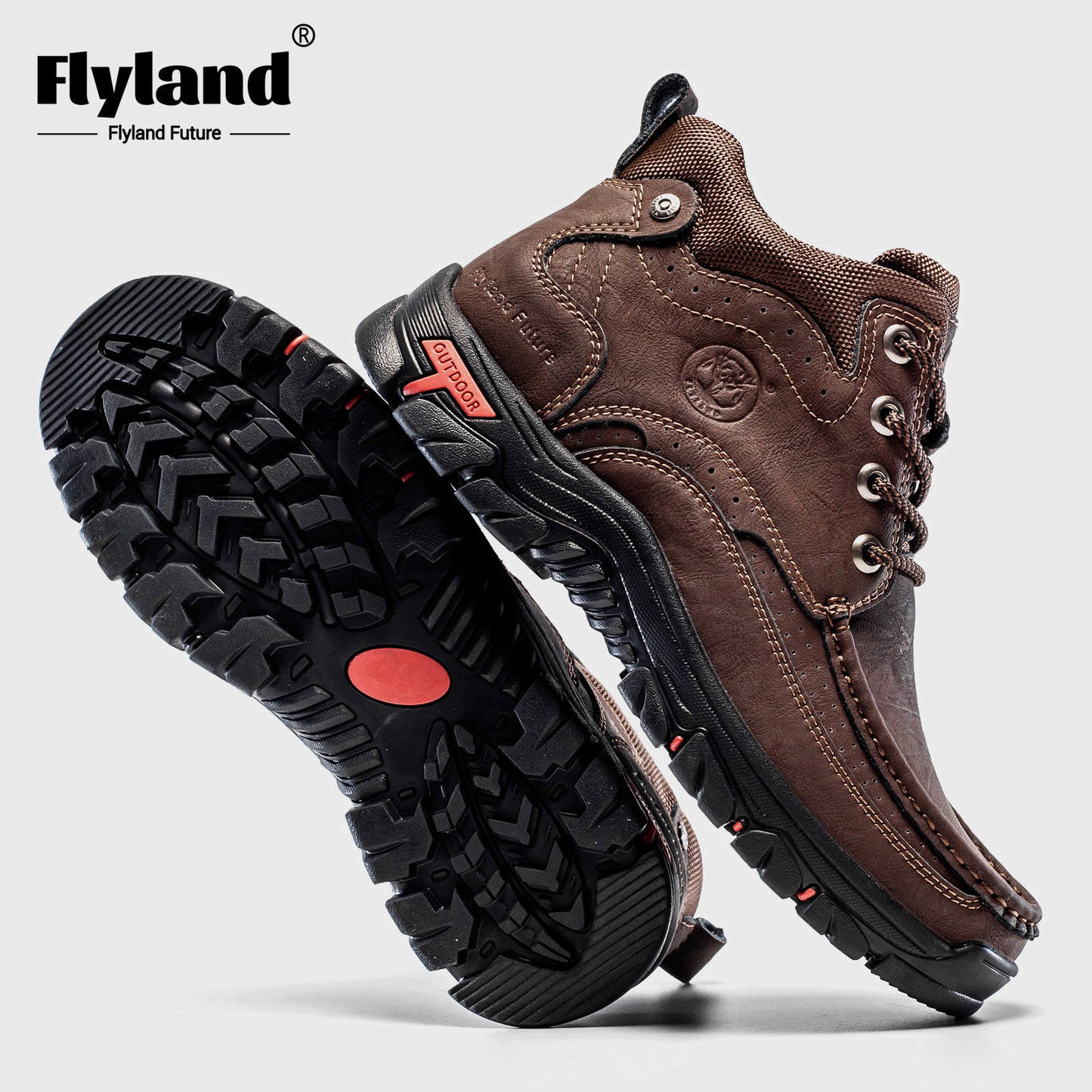 FLYLAND Genuine Leather Ankle Boots for Men & Women - Handcrafted, Breathable & Durable Casual Shoes with Non-Slip Rubber Sole, Lace-Up Closure, Brown Leather Upper & Black Sole - Perfect for Office, Vacation, or Casual Attir