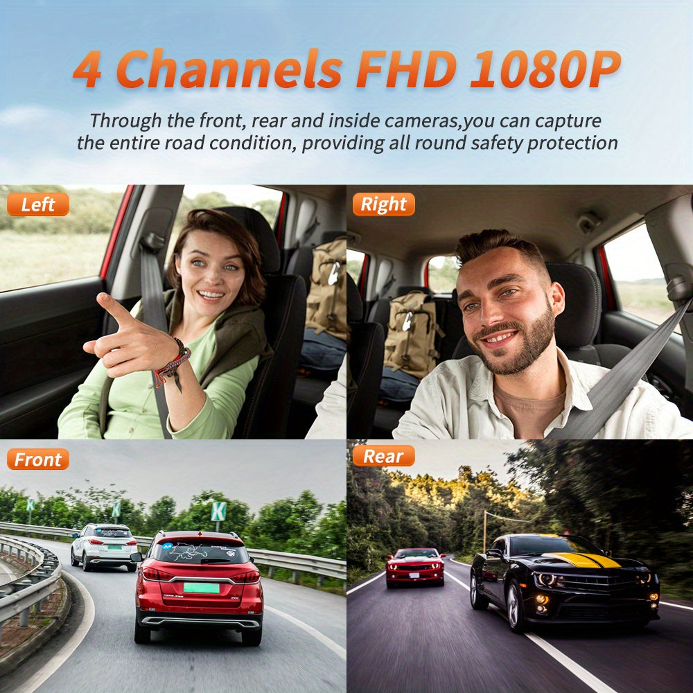 512GB Free Memory Card Car Dash Cam with 3" IPS Screen, GPS, Night Vision, G-Sensor, Loop Recording, WiFi, Ultra-Wide Angle Front/Rear/Left/Right Cameras, Motion Detection, Free 64GB SD Card, Vehicle Security Monitor | Modern