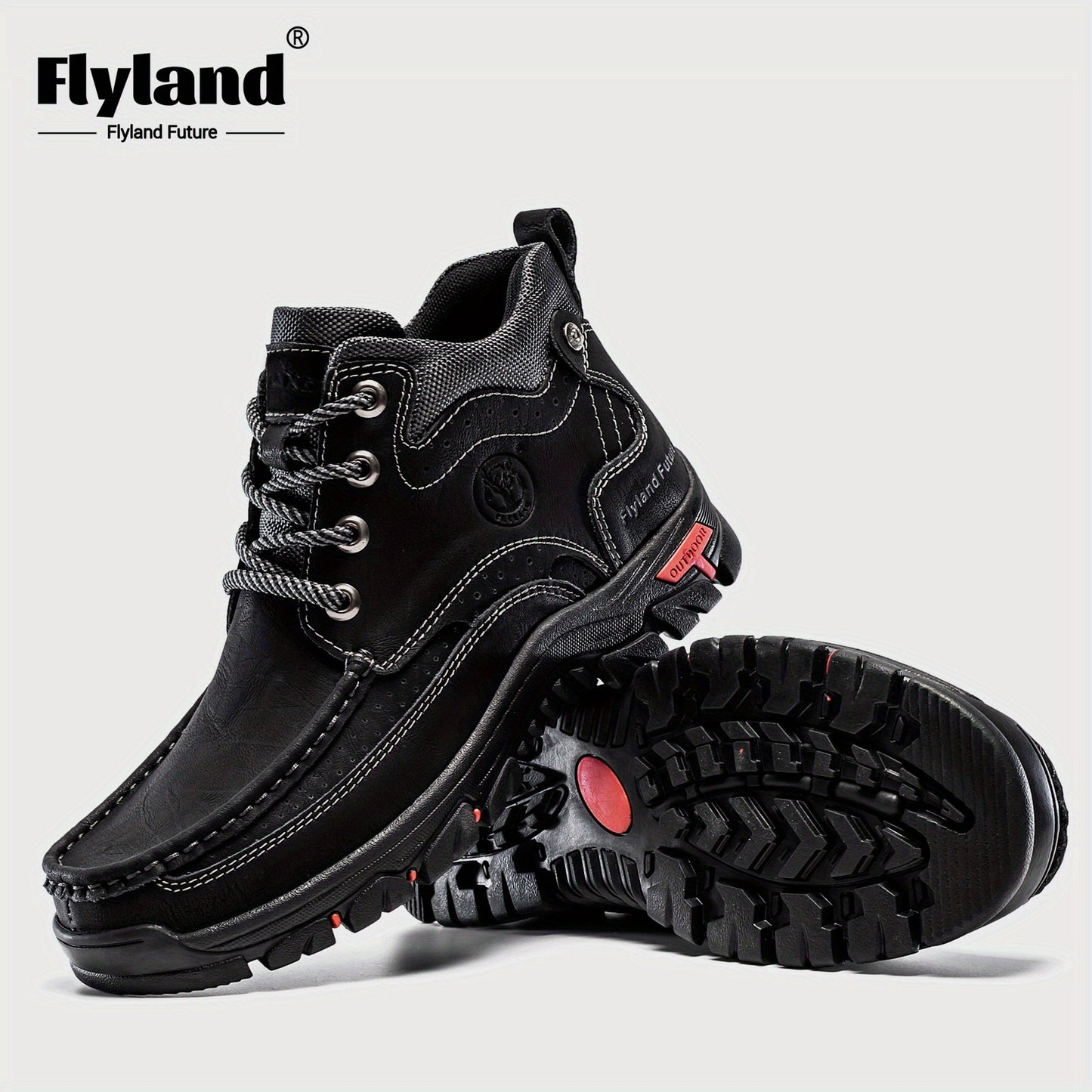 FLYLAND Genuine Leather Ankle Boots for Men & Women - Handcrafted, Breathable & Durable Casual Shoes with Non-Slip Rubber Sole, Lace-Up Closure, Brown Leather Upper & Black Sole - Perfect for Office, Vacation, or Casual Attir