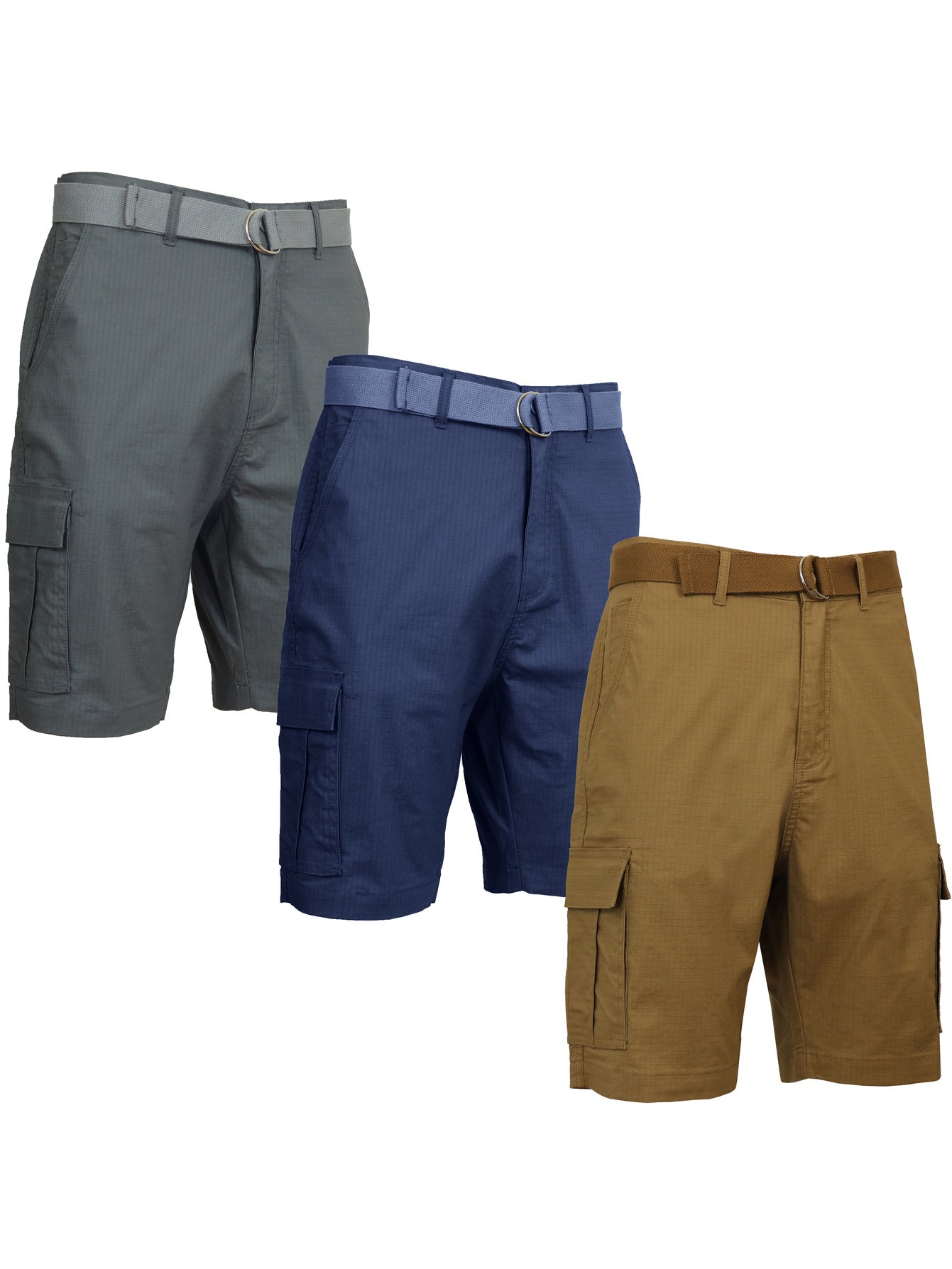 3 Pack Men's Cotton Stretch Ripstop Cargo Shorts With Belt