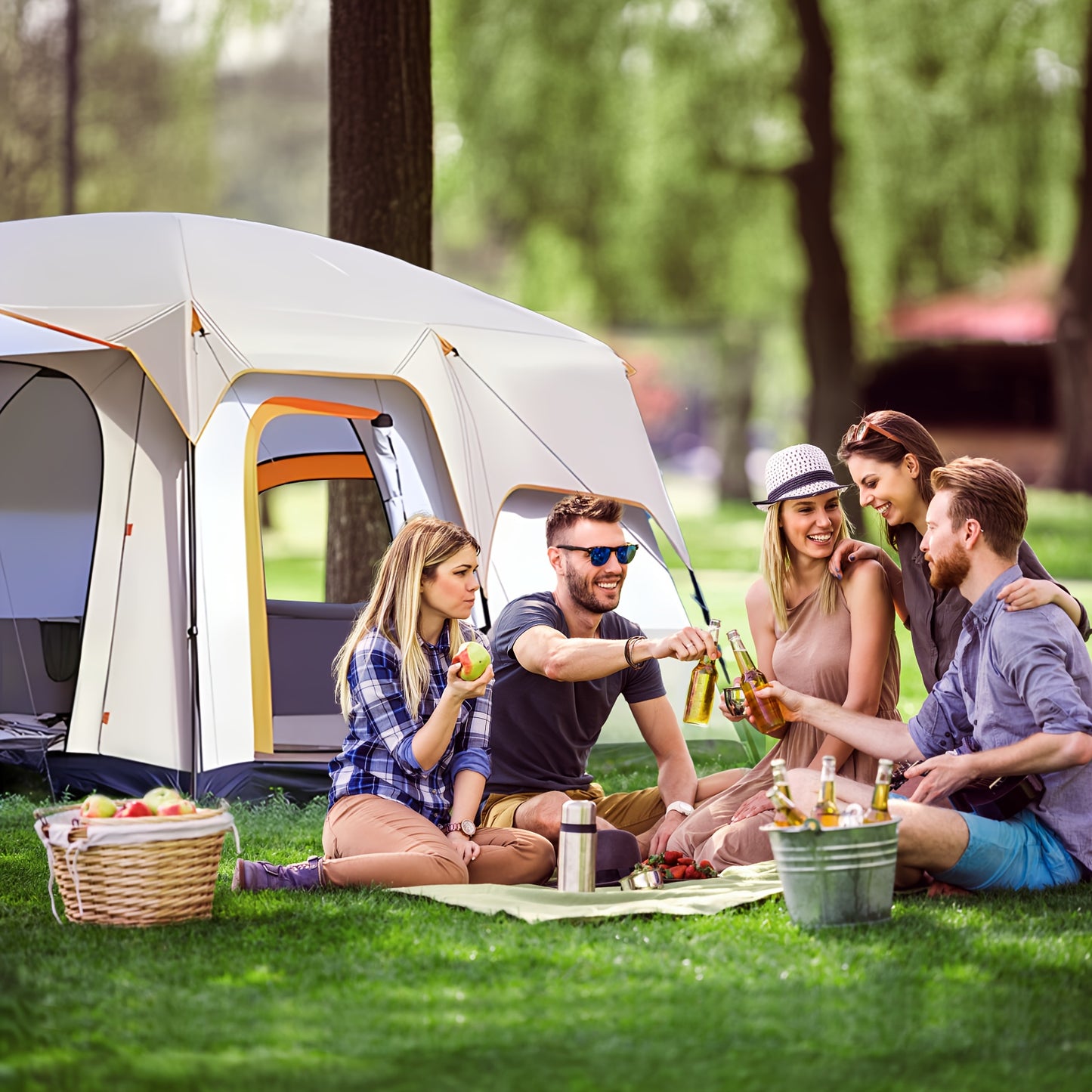Ezify Waterproof Family Camping Tent - Spacious 2-Room, Double-Deck Design for 4-6 People, Durable & Rainproof with Zip Closure, Perfect for Outdoor Adventures