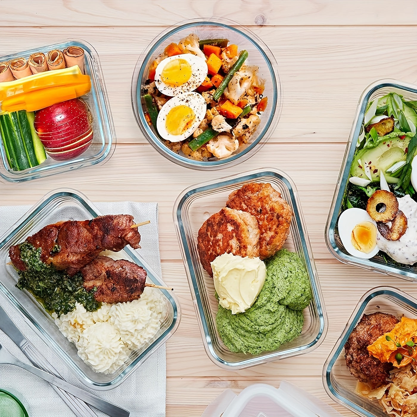 Airtight Glass Meal Prep Containers Set - 15 Pieces Food Storage