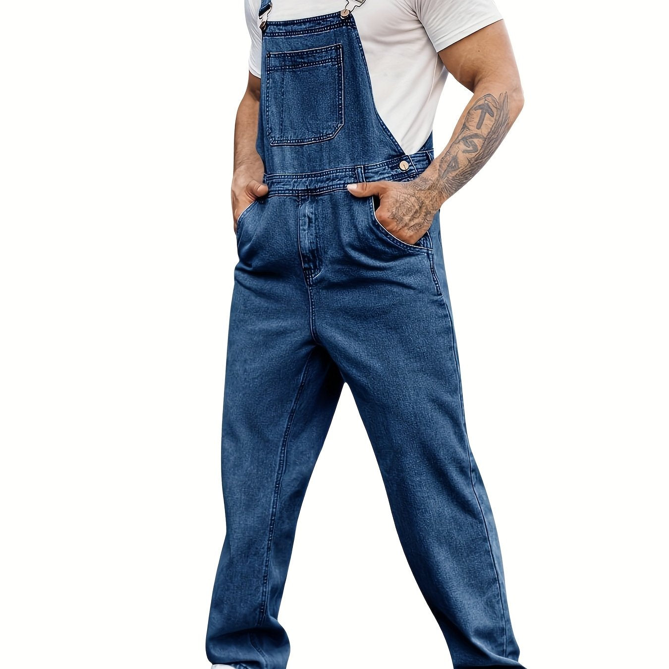 Men's Denim Bib Overalls Jeans Fashion Boot Cut Casual Slim Fit Adjustable Straps Jumpsuit