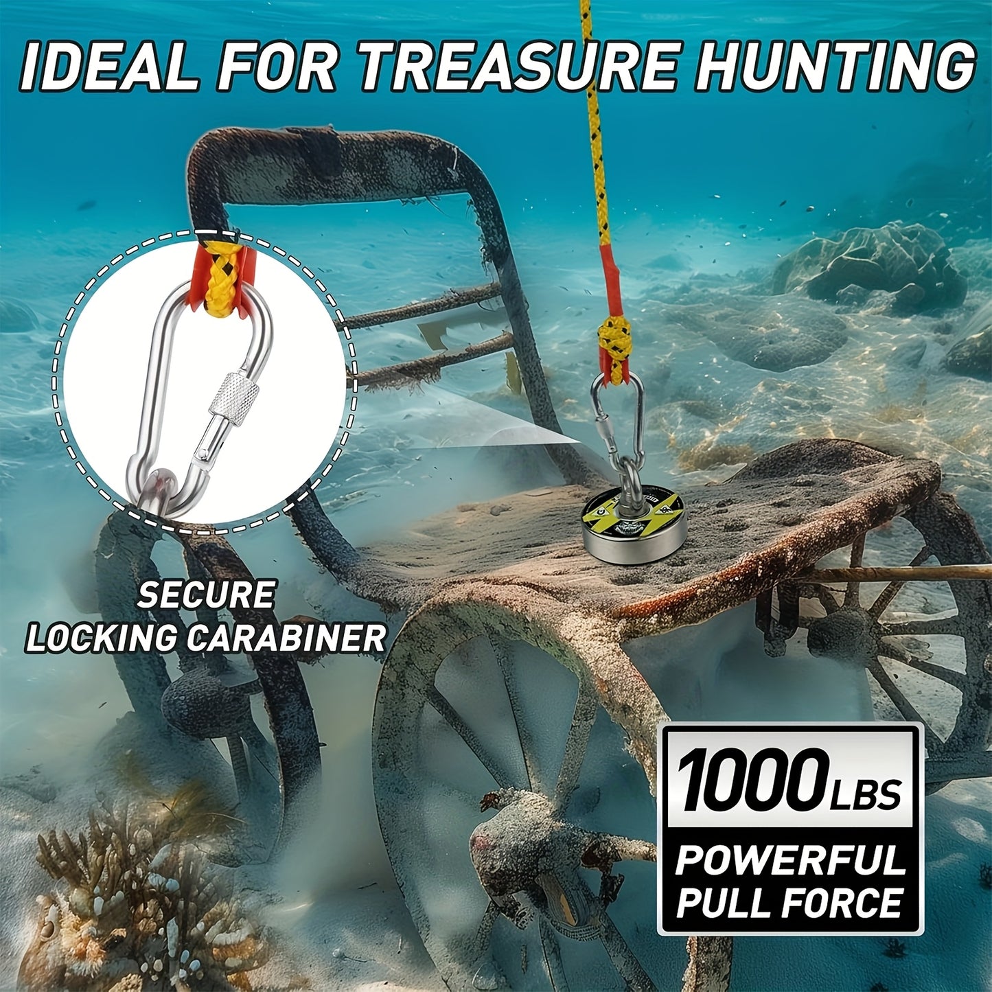 Magnet Fishing Kit, 1000 Lbs Superior N52 Magnet For Fishing, Diameter 2.95inch (75mm), Fishing Magnet With Case, Gloves, 65ft Rope, Backpack, Scraper, 10pcs Complete Set Fishing Magnet Kit