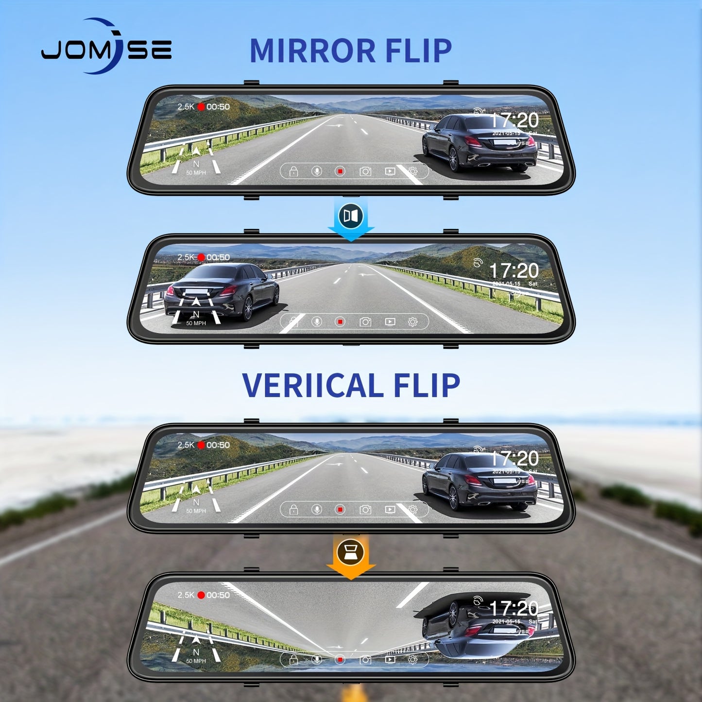 [12" 4K UHD Dash Cam] 4K UHD 12" IPS Touch Screen Mirror Dash Cam | 2160P Front + 1080P Rear Camera, Night Vision, Parking Assistance Lines, 32GB Card Included, Adhesive Mount, USB-C, 12-24V Fit, Vehicle Security Camera