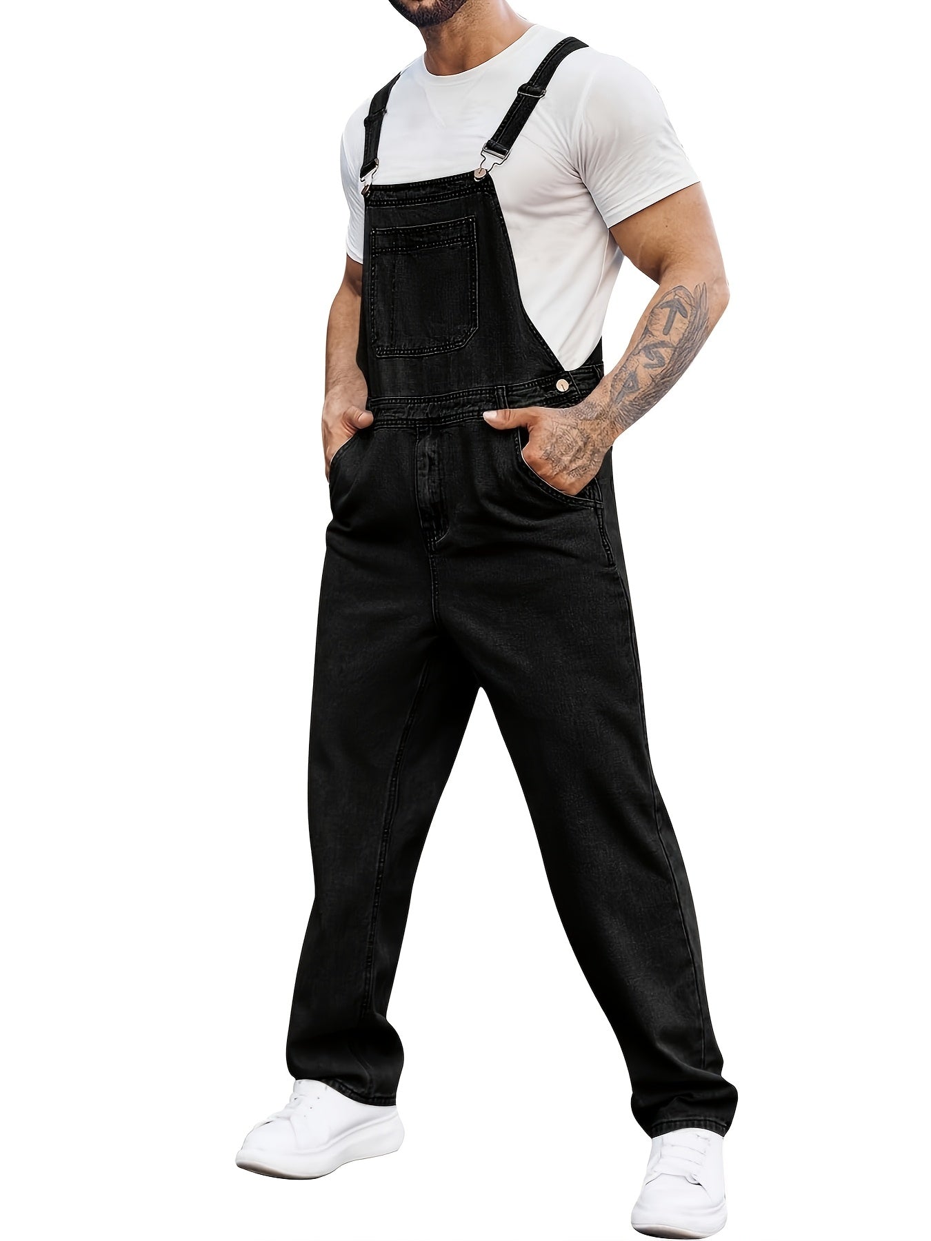 Men's Denim Bib Overalls Jeans Fashion Boot Cut Casual Slim Fit Adjustable Straps Jumpsuit