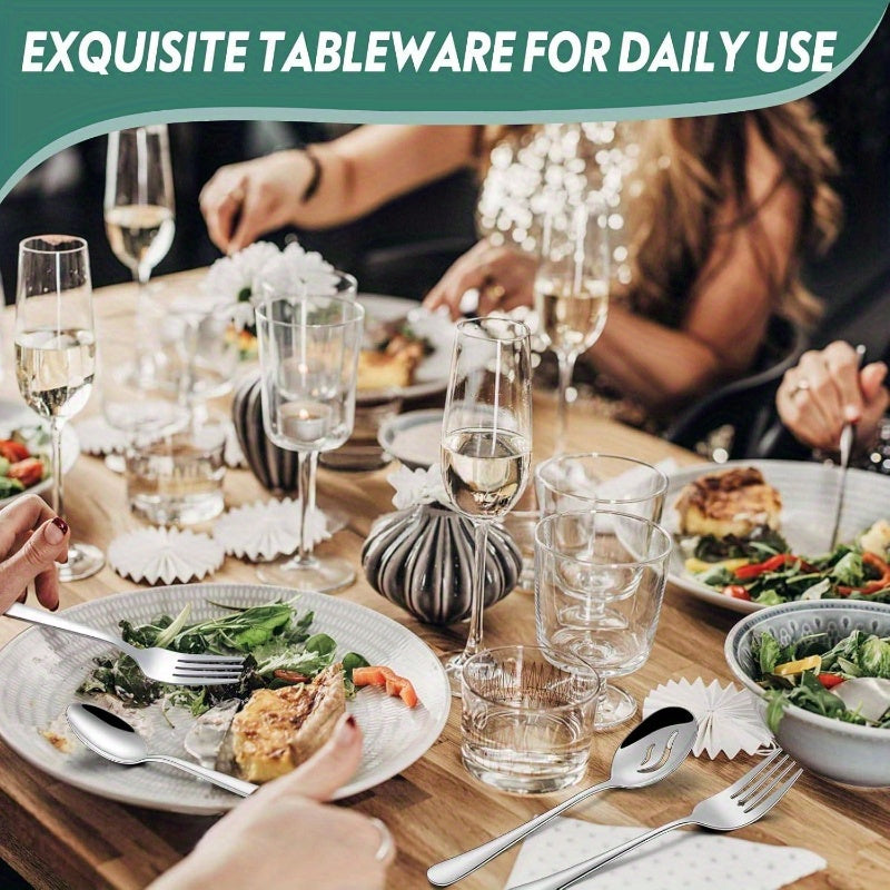 66 Piece Silverware Flatware Set with Serving Utensils Stainless Steel Square Cutlery Set for 12 Mirror Polished Dishwasher Safe Tableware Set