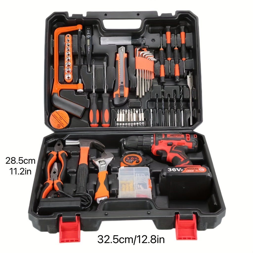 [128pcs Electric Drill] 2Battery SPZTJK 128pcs Electric Drill Tool Kit | 2-Speed Cordless Drill Driver with Hand Tools, Screwdriver, Drill Bits, Tool BOX for DIY, Home Repair, Christmas Gift, Electric Drill Cordless Rechargea