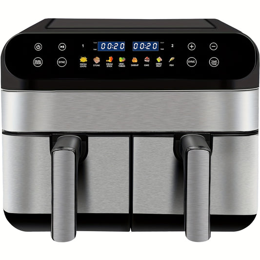 9L Family-Size Double Air Fryer Oven with 2 x 4.5L Independent Baskets - Dual Zone, Healthy Oil-Free Cooking, 10 Presets, Digital LED Display, 1800W Power - Includes Cookbook and Easy Recipe Guidance
