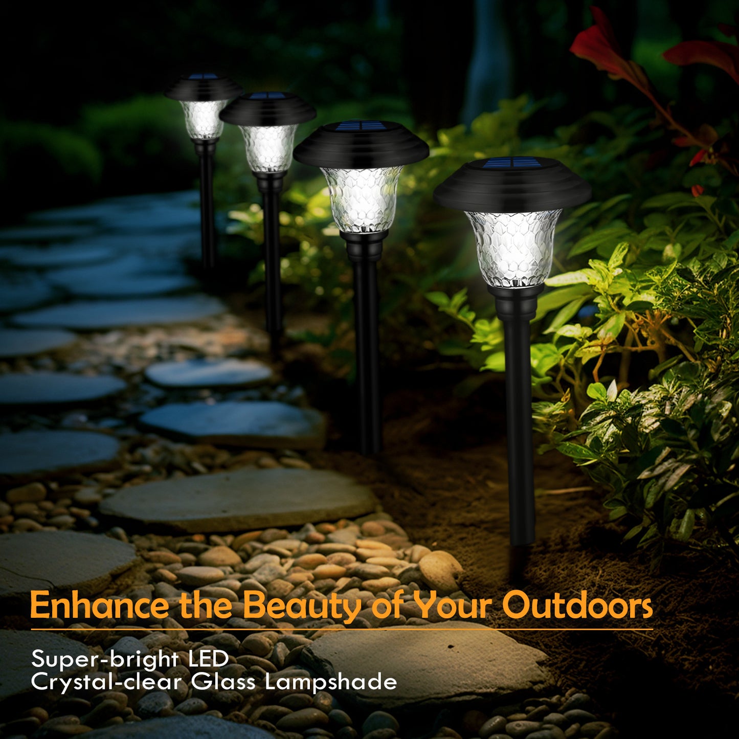Super Bright Solar Pathway Lights 8 Pack Glass Metal 20 Lumens Auto On Off Solar Garden Lights for Lawn Patio Yard Driveway