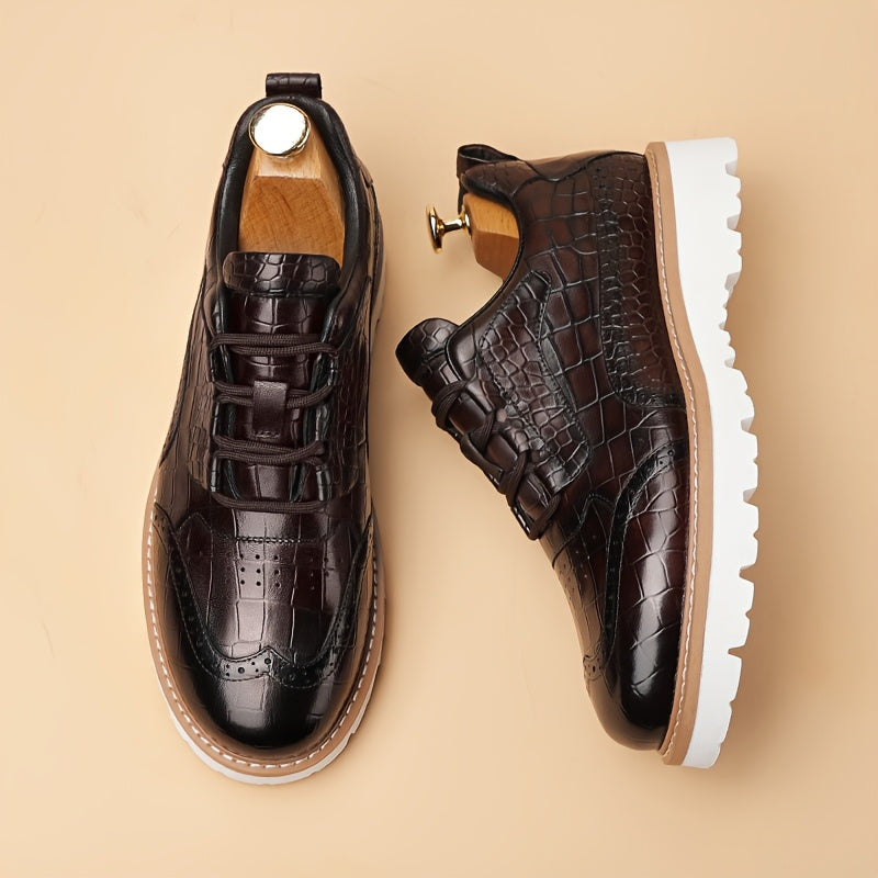 Men'S Trendy First Layer Cowhide Light Luxury Lace Up Leather Casual Shoes, Comfortable Pigskin Lining, Wear-resistant And Non Slip Rubber Sole, Suitable For Office, Party, Daily Travel Wear 60818