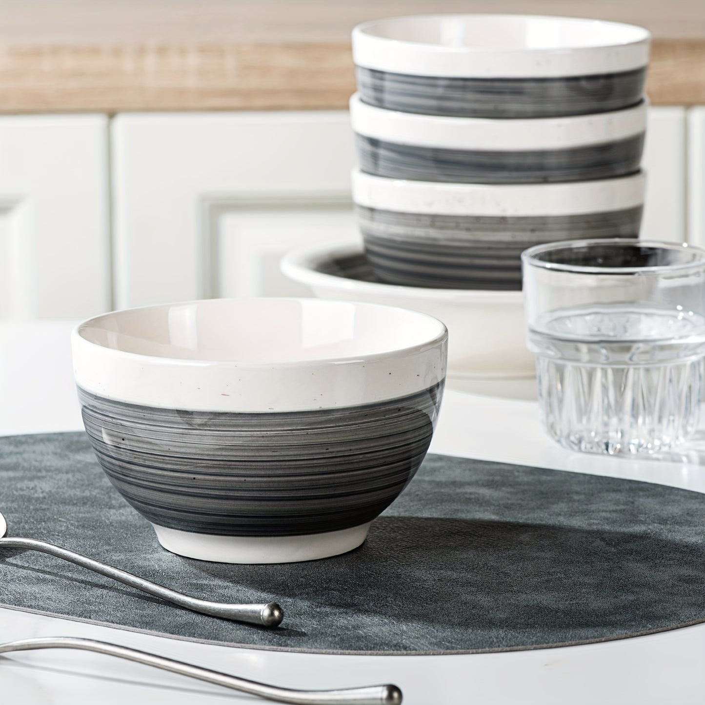 4 Person Hand Painted Pottery Tableware Set 16 Pieces Gray Dinnerware Set Country Chic Style