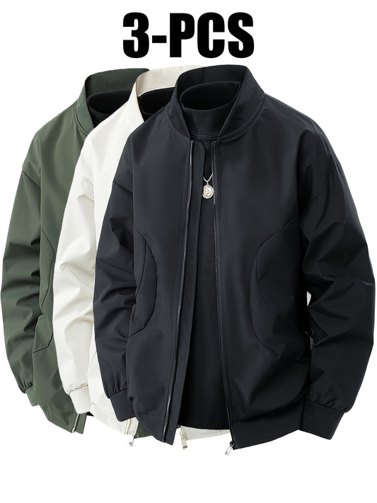 3pcs Set of Men'S Jackets, New Spring and Autumn Thin Collar Jacket for Youth, Versatile Outerwear for Young People in Early Spring