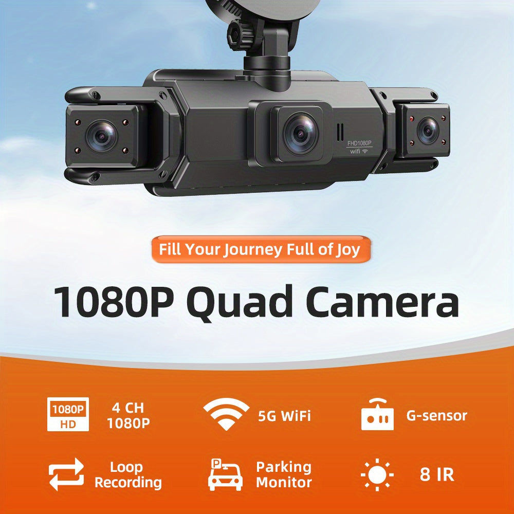 512GB Free Memory Card Car Dash Cam with 3" IPS Screen, GPS, Night Vision, G-Sensor, Loop Recording, WiFi, Ultra-Wide Angle Front/Rear/Left/Right Cameras, Motion Detection, Free 64GB SD Card, Vehicle Security Monitor | Modern