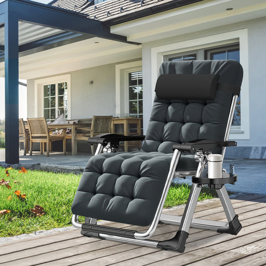 [Up to 440lbs Zero Gravity Chair] MOPHOTO Zero Gravity Outdoor Lounge Chair with Side Table - Padded, Sturdy & Comfortable Recliner, Supports Up to 440lbs