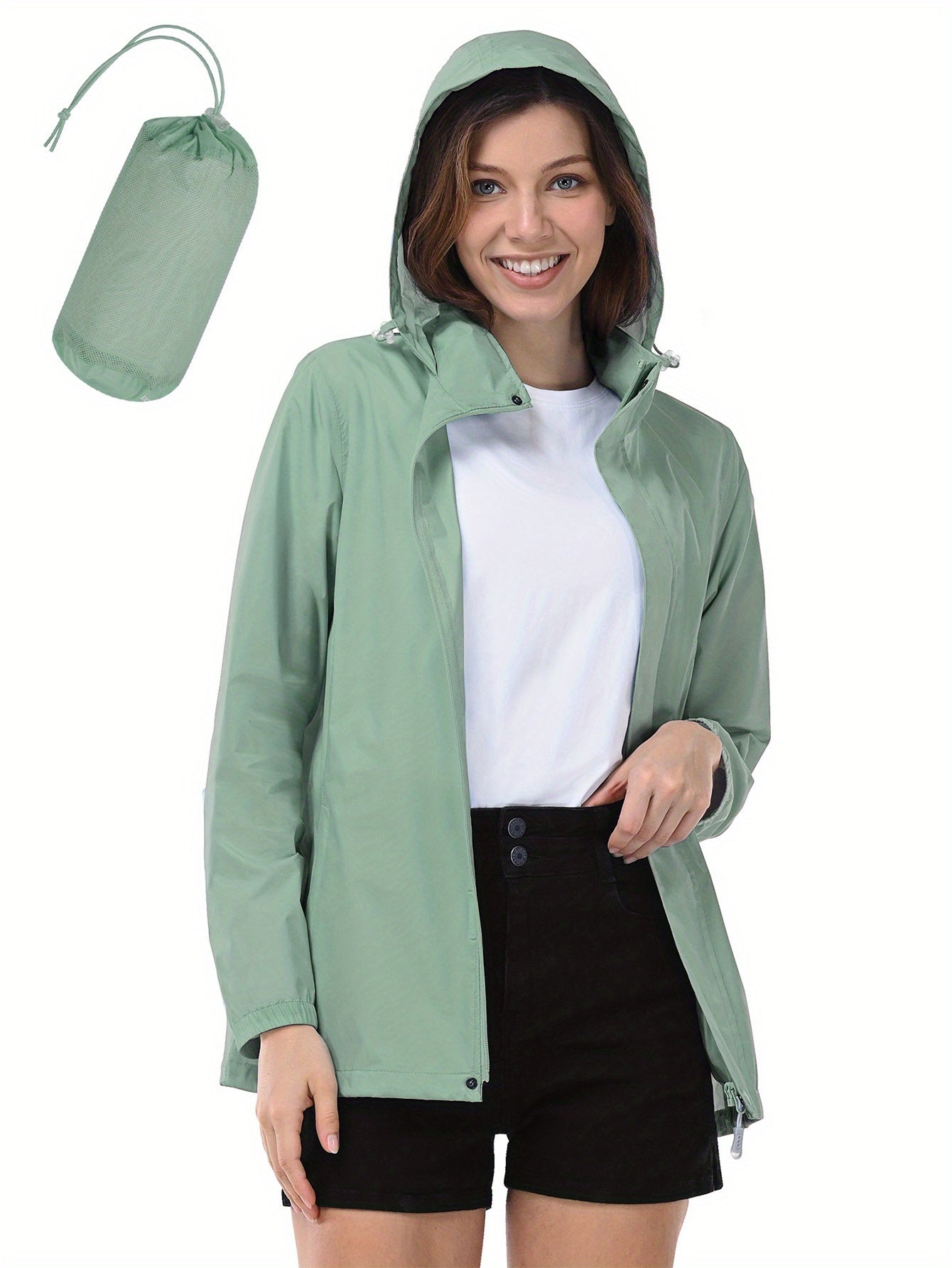 33000ft Women's Lightweight Packable Rain Jacket with Hood for Golf Hiking Travel Windbreaker
