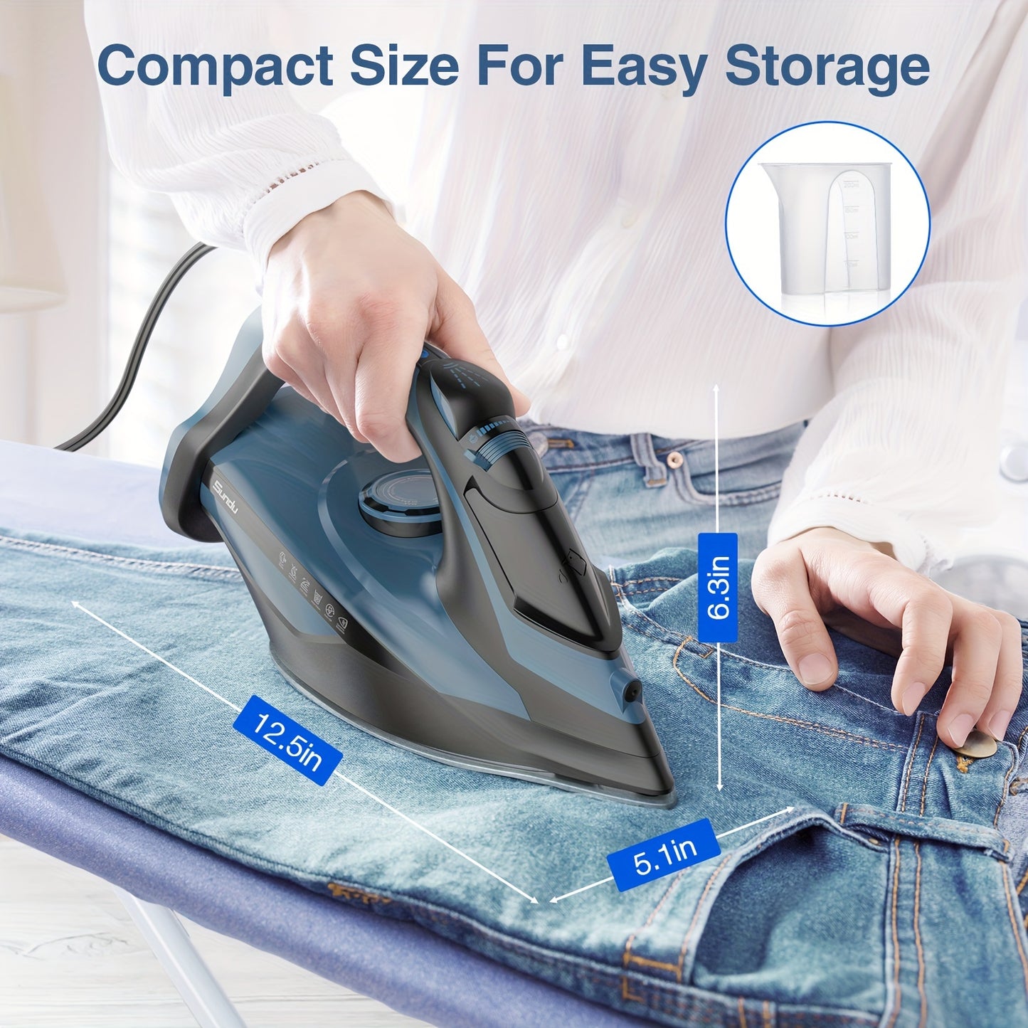 [Steam Iron] Powerful Steam Iron, Stainless Steel Soleplate Iron With Retractable Cord | Auto-off, Anti-Drip, Ironing, Clothes Iron