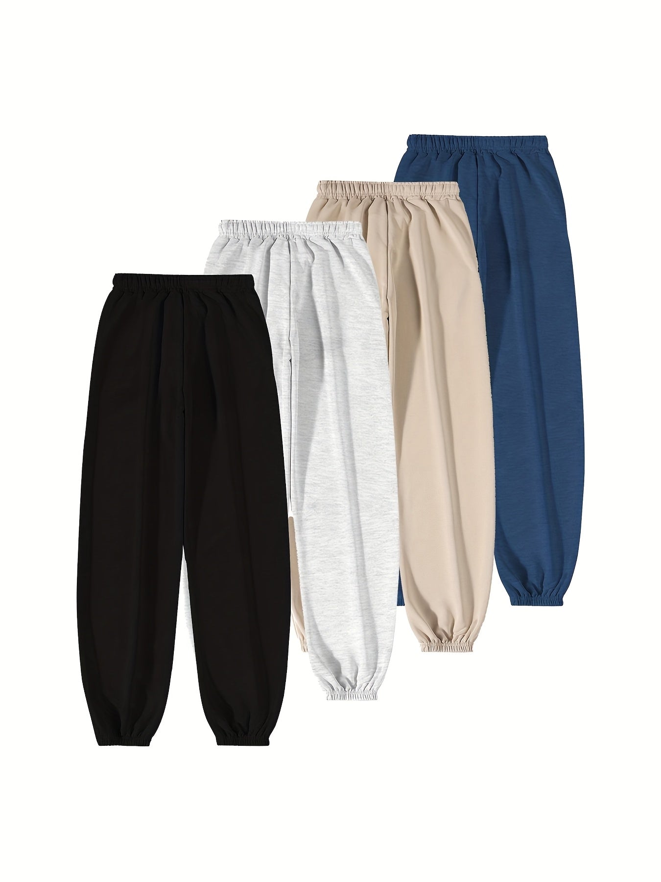 4pcs Set Of Mens Solid Color Regular Fit Cuffed Sweatpants - Soft Slight Stretch Polyester Fabric, Drawstring Waist, Multiple Pockets, Machine Washable - Perfect for Jogging, Outdoors Sports And Casual Wear