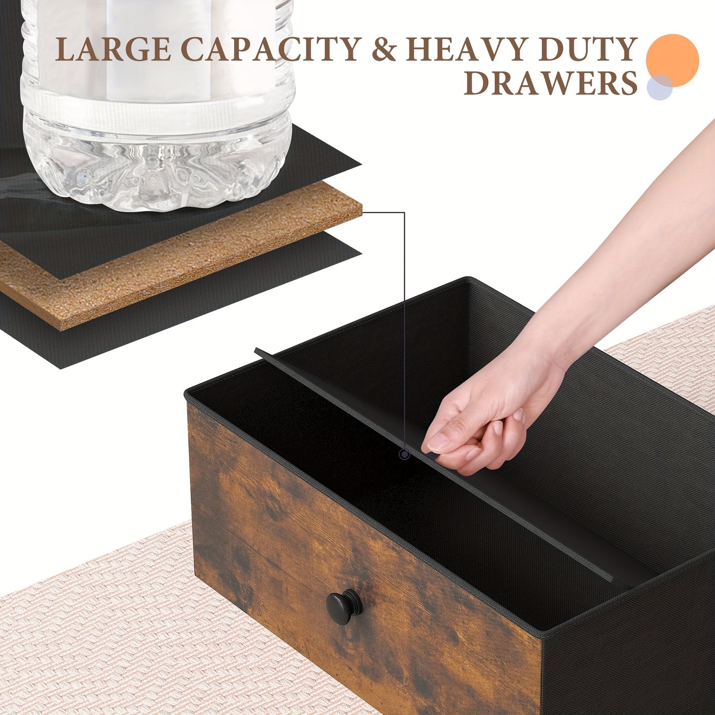 12-Drawer Rustic Brown Fabric Dresser with Wood Top and Metal Frame for Bedroom and Living Room