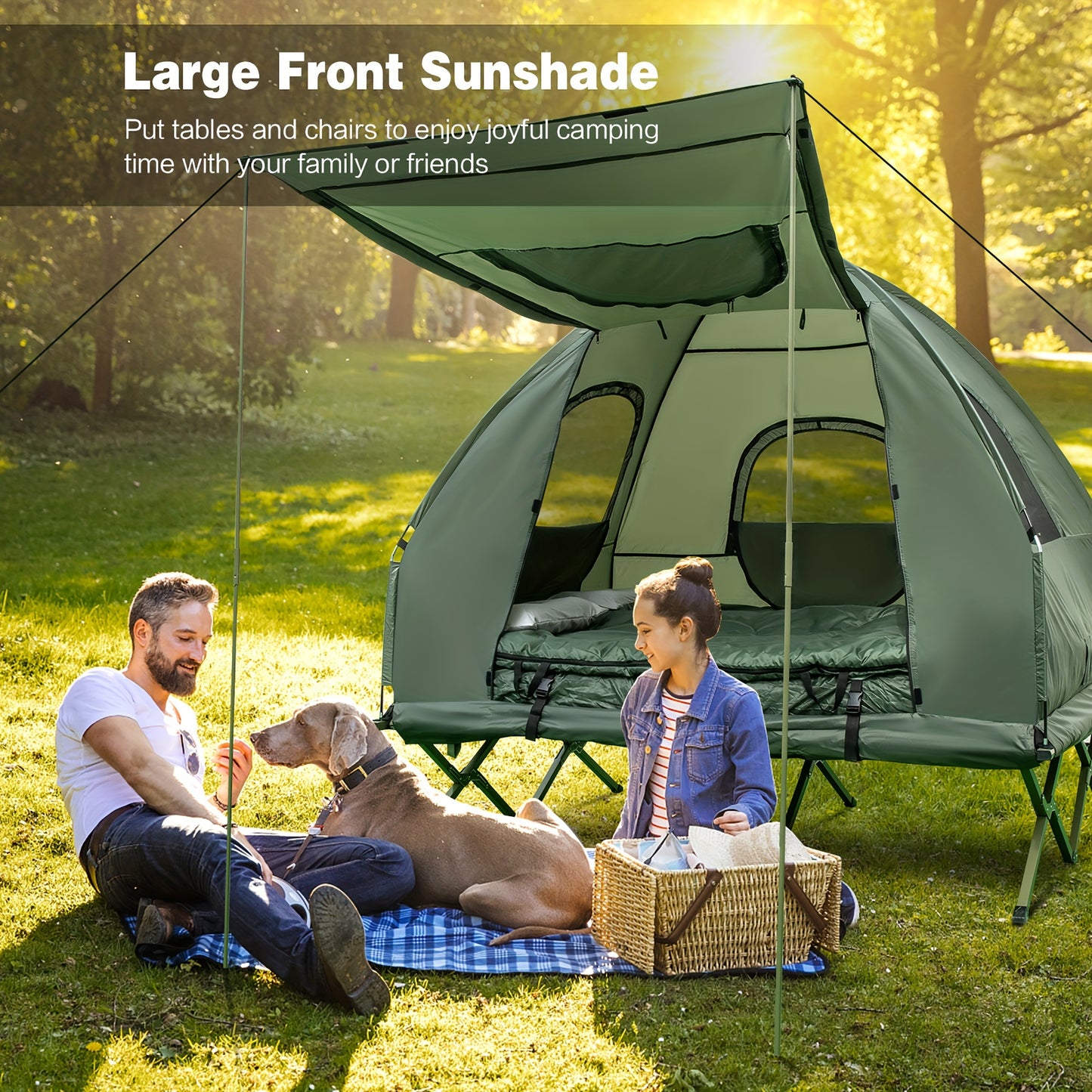 GYMAX 2 Person Compact Portable Pop Up Tent Camping Cot with Air Mattress and Sleeping Bag