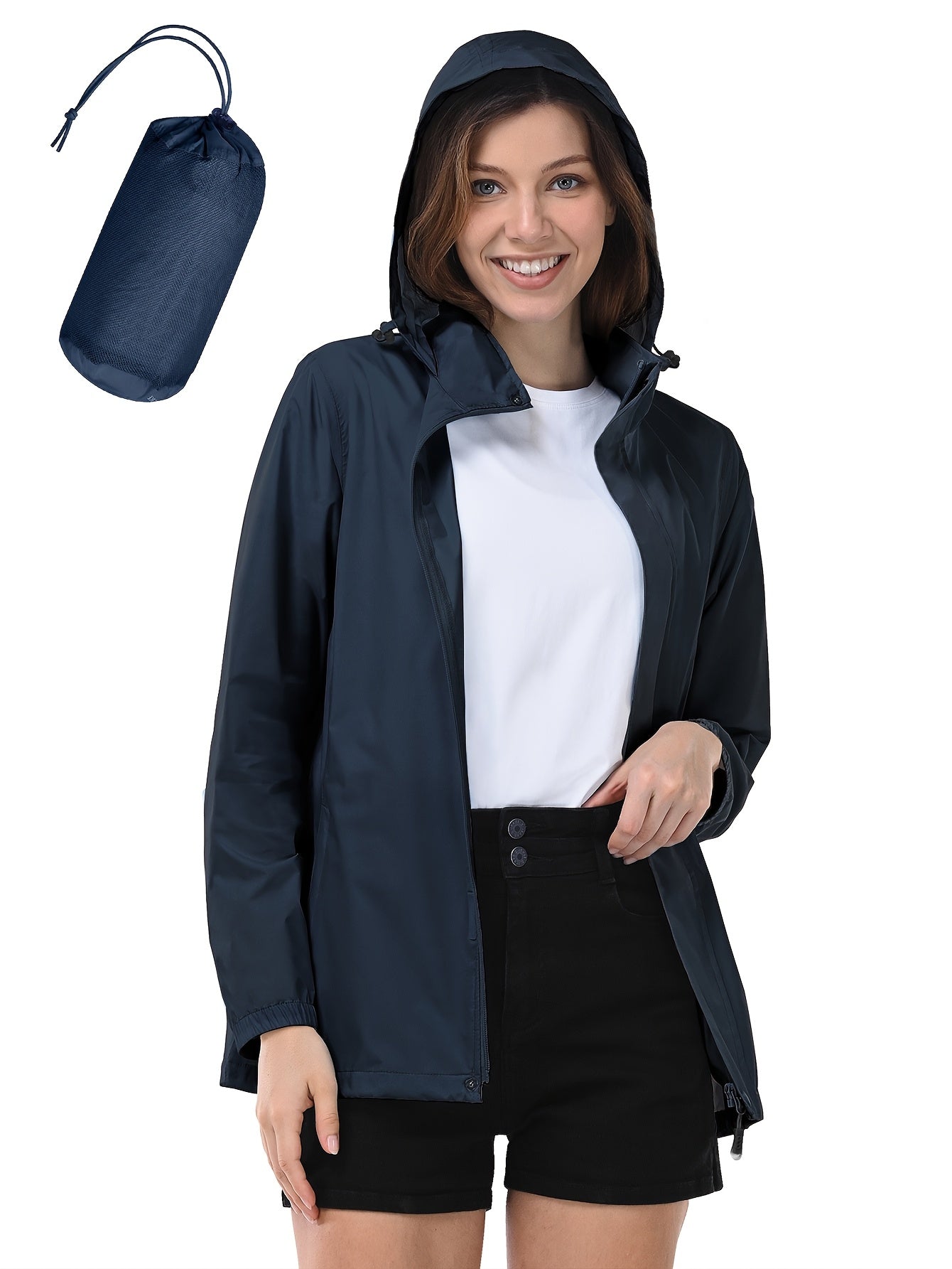 33000ft Women's Lightweight Packable Rain Jacket with Hood for Golf Hiking Travel Windbreaker