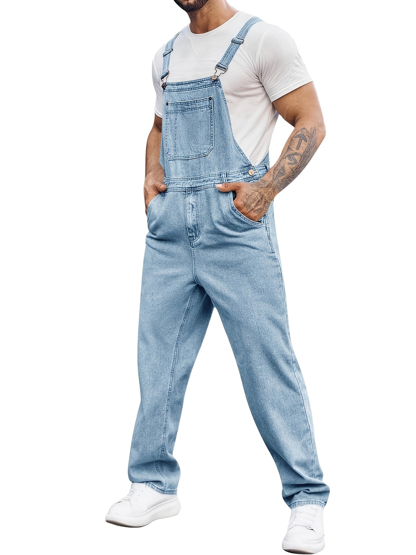 Men's Denim Bib Overalls Jeans Fashion Boot Cut Casual Slim Fit Adjustable Straps Jumpsuit