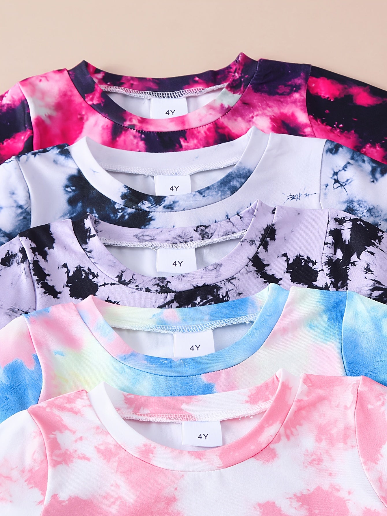 10pcs Women'S Casual Tie-Dye Print Knit Shorts and T-Shirt Set - Soft & Comfortable Polyester Blend, Short Sleeve Tops with Round Neck, Shorts with Elastic Waistband, Perfect for Outdoor Activities, Outdoor Clothing | Vibrant