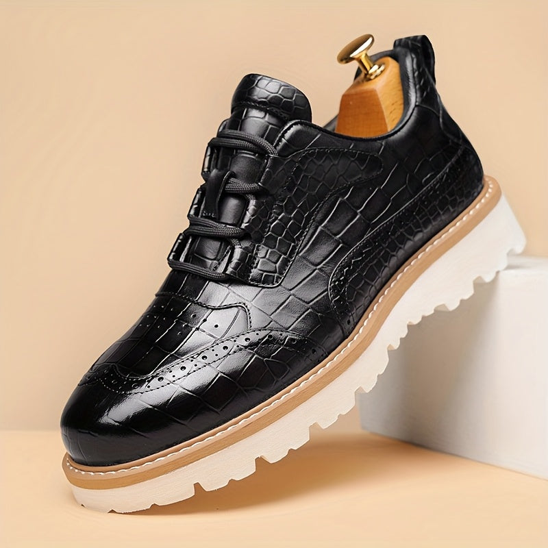 Men'S Trendy First Layer Cowhide Light Luxury Lace Up Leather Casual Shoes, Comfortable Pigskin Lining, Wear-resistant And Non Slip Rubber Sole, Suitable For Office, Party, Daily Travel Wear 60818
