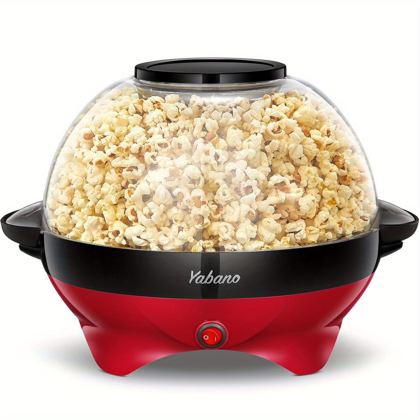 [Yabano Quick-Heat Popcorn Maker] Yabano 6-Quart Popcorn Maker - Quick-Heat, Nonstick, Electric Stirring - Red & Black, Dishwasher Safe