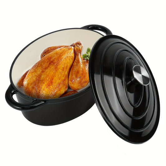 Cast Iron Dutch Oven Pot with Lid Non Stick Enamel Coated Cookware for Bread Baking and Cooking Dual Handles