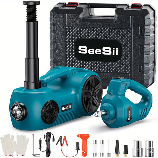 [Seesii Electric Car Jack Kit] 5 Ton Seesii Electric Car Jack Kit - 12V Hydraulic Jack with Electric Impact Wrench and Tire Inflator Pump - Portable Car Jack Kit for SUV MPV Truck Change Tires Garage Repair