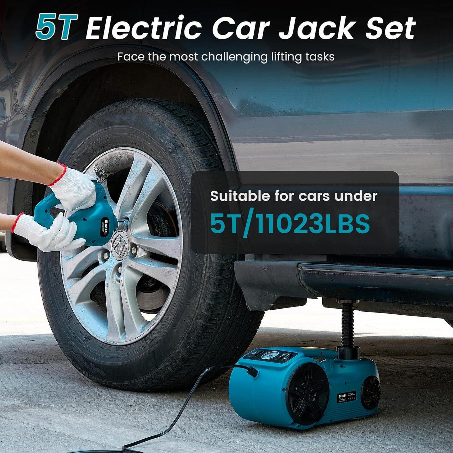 [Seesii Electric Car Jack Kit] 5 Ton Seesii Electric Car Jack Kit - 12V Hydraulic Jack with Electric Impact Wrench and Tire Inflator Pump - Portable Car Jack Kit for SUV MPV Truck Change Tires Garage Repair