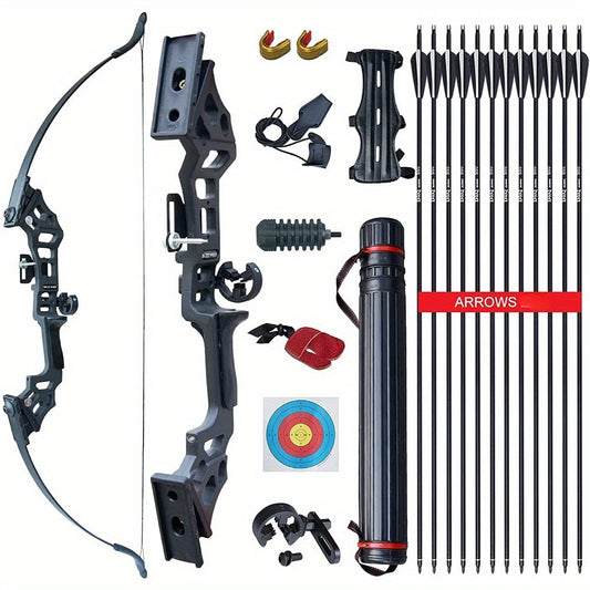 12* Arrows Archery Takedown Recurve Bow Set - Long Bow Kit for Adults, Right Hand, Outdoor Shooting Training, Practice Hunting