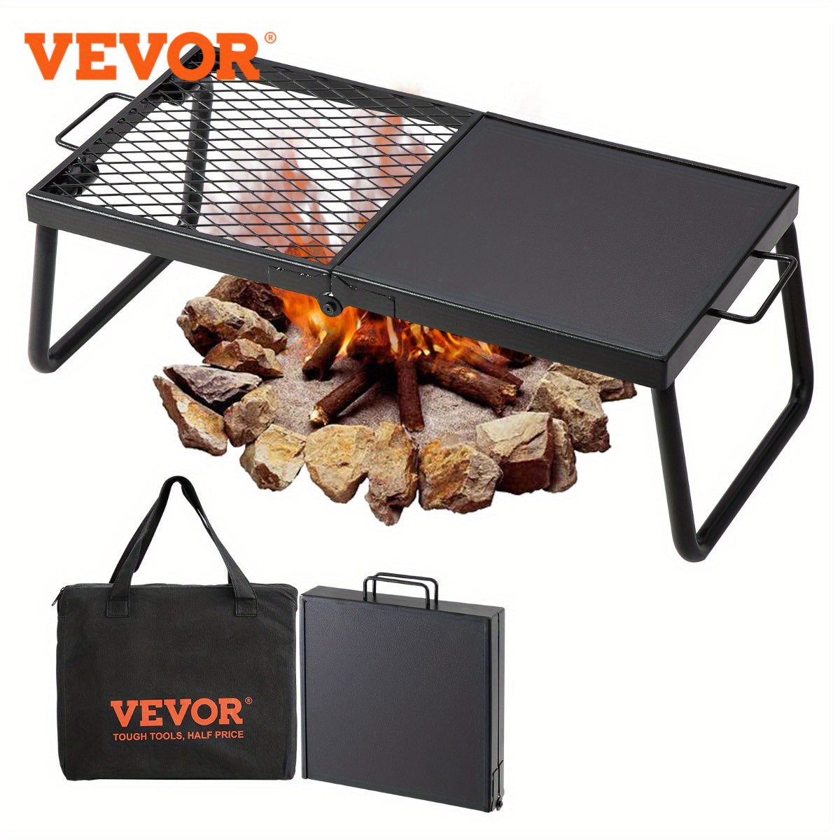 Heavy Duty Folding Campfire Grill Portable Steel Mesh Grate 22.4 Inch for Outdoor Cooking Camping with Carrying Bag Included